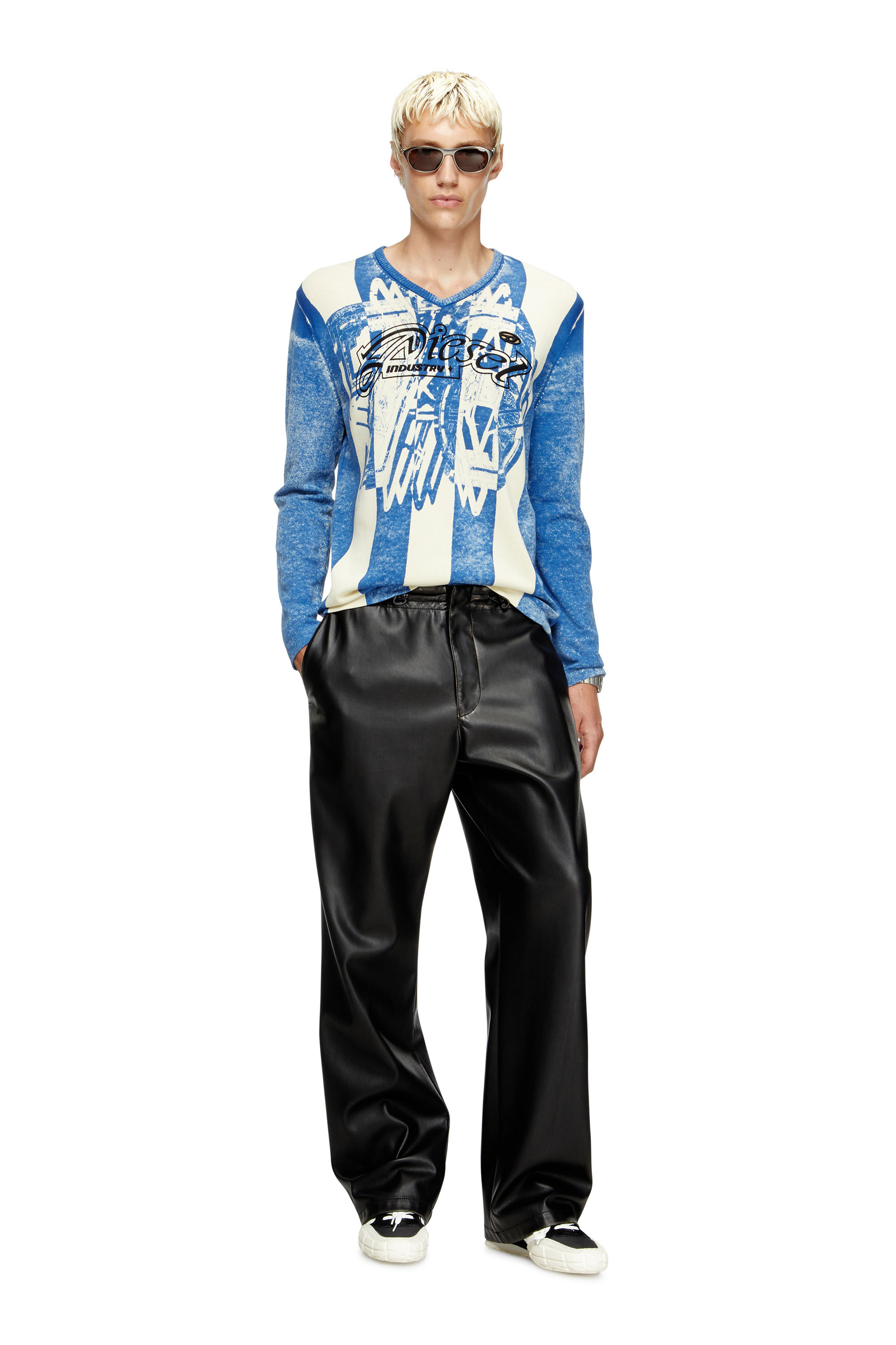 Diesel - K-OLIBA-V, Male's Inside-print striped jumper in ブルー/ホワイト - 1