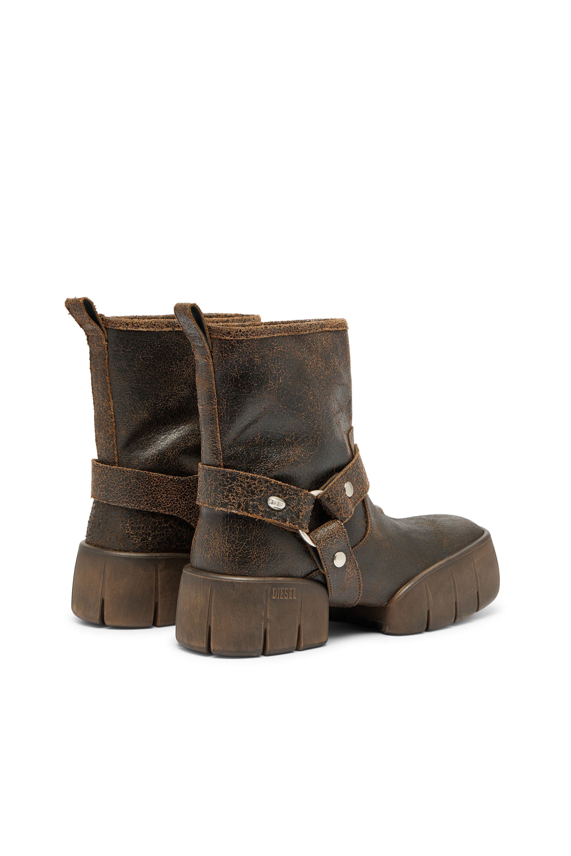 Diesel - D-TEX TU, Male's D-Tex-Biker boot in crackle leather in ブラウン - 3
