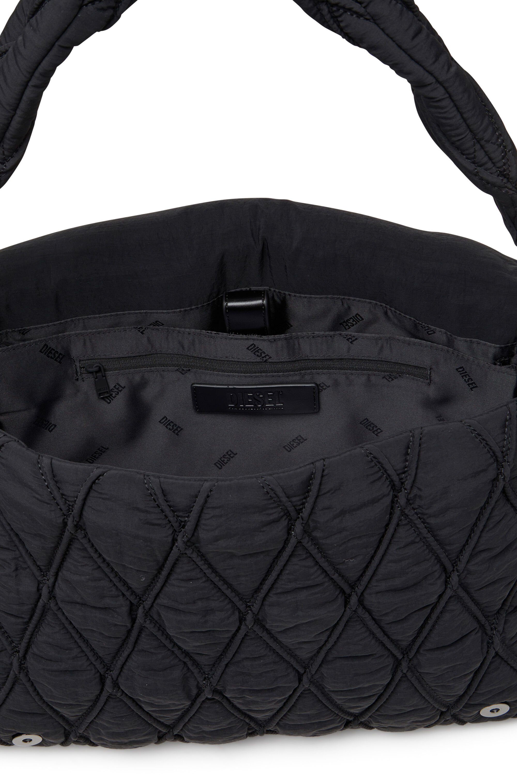 Diesel - CHARM-D SHOULDER L, Female's Charm-D L-Shoulder bag in quilted washed nylon in ブラック - 5