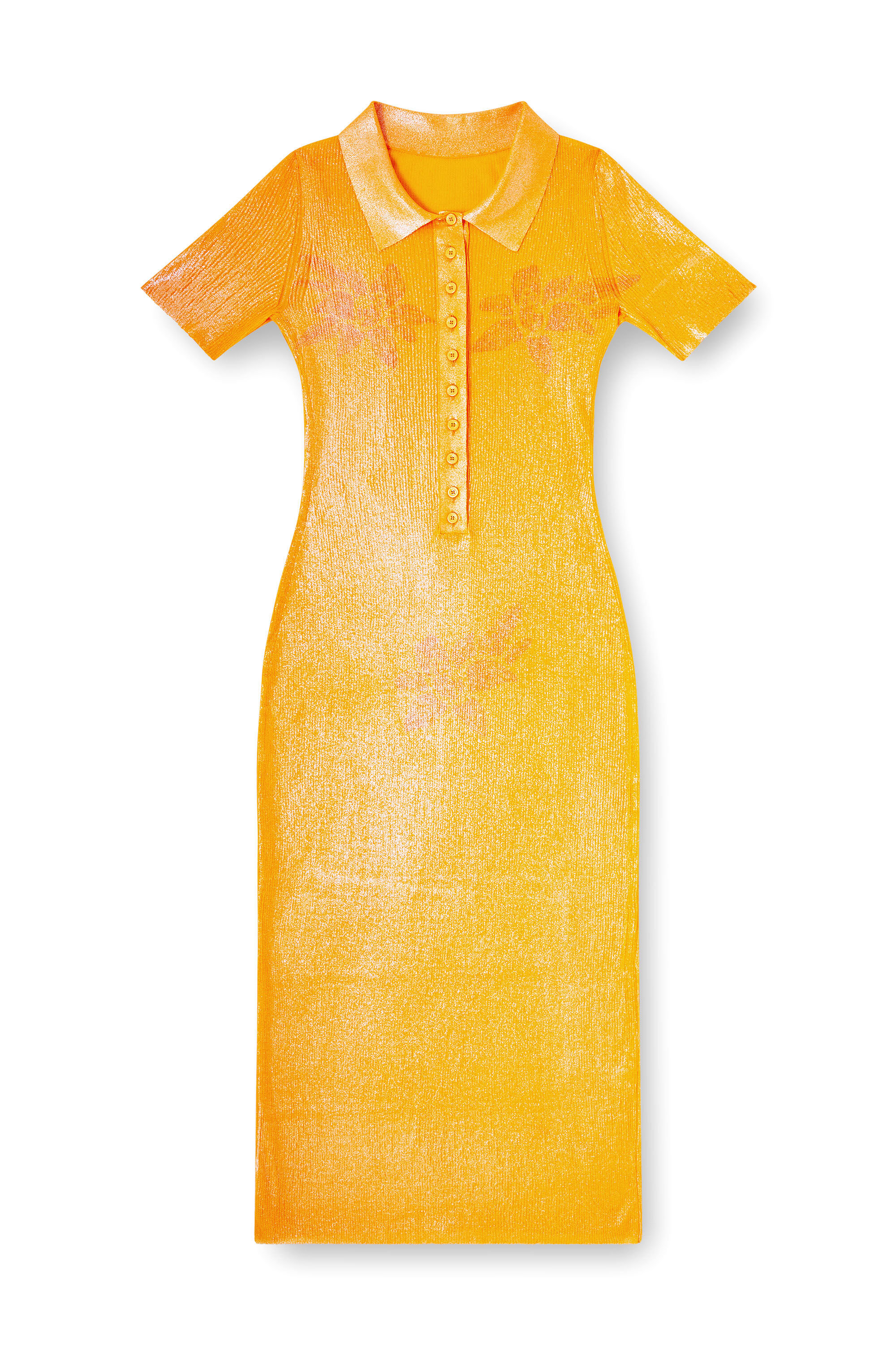 Diesel - M-ORANGE-KG, Female's Iridescent knit polo dress with lotus print in オレンジ - 2