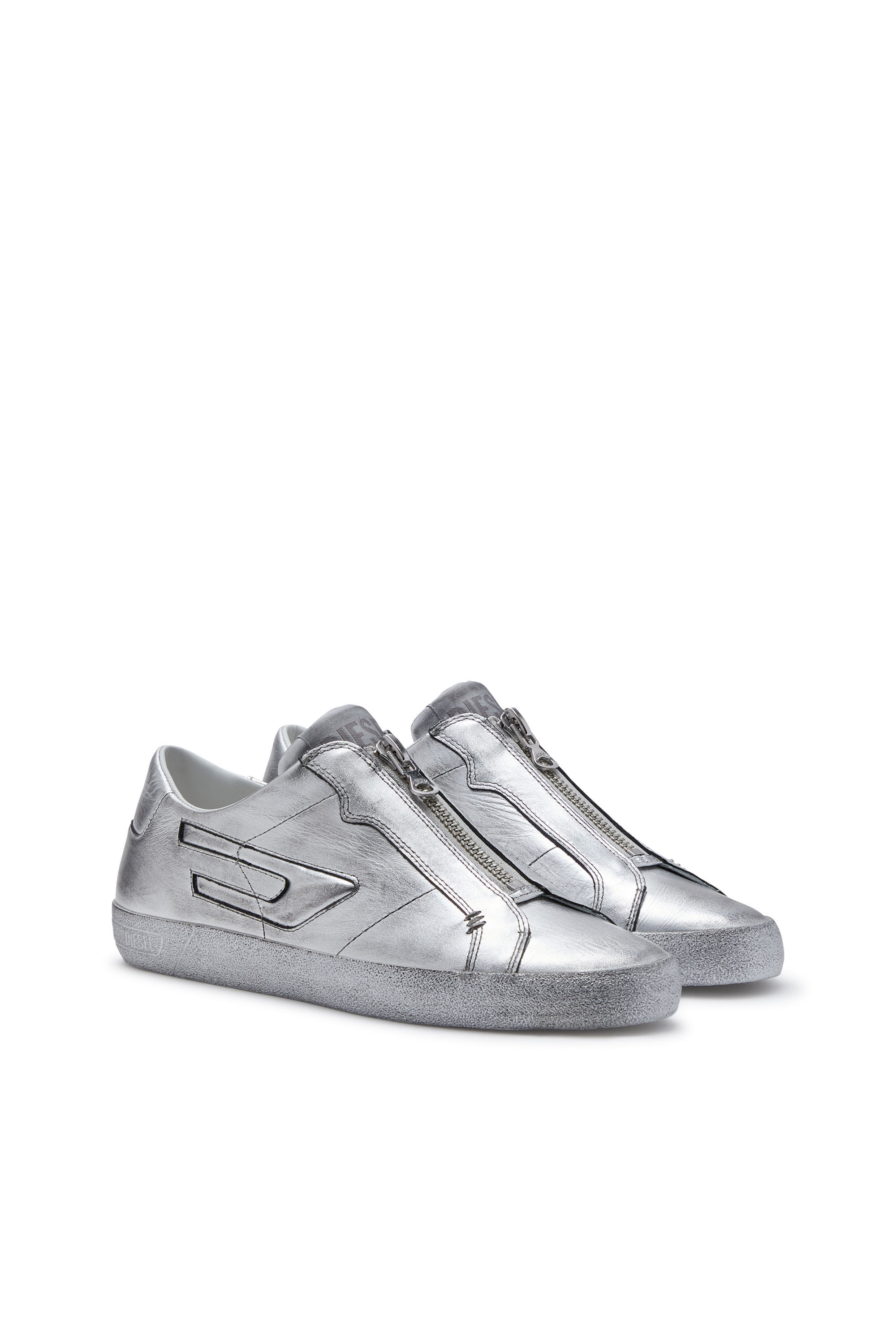 Diesel - S-LEROJI ZIP LOW, Male's レザー メタリック ローカットスニーカー - S-Leroji Zip Low in シルバー - 3