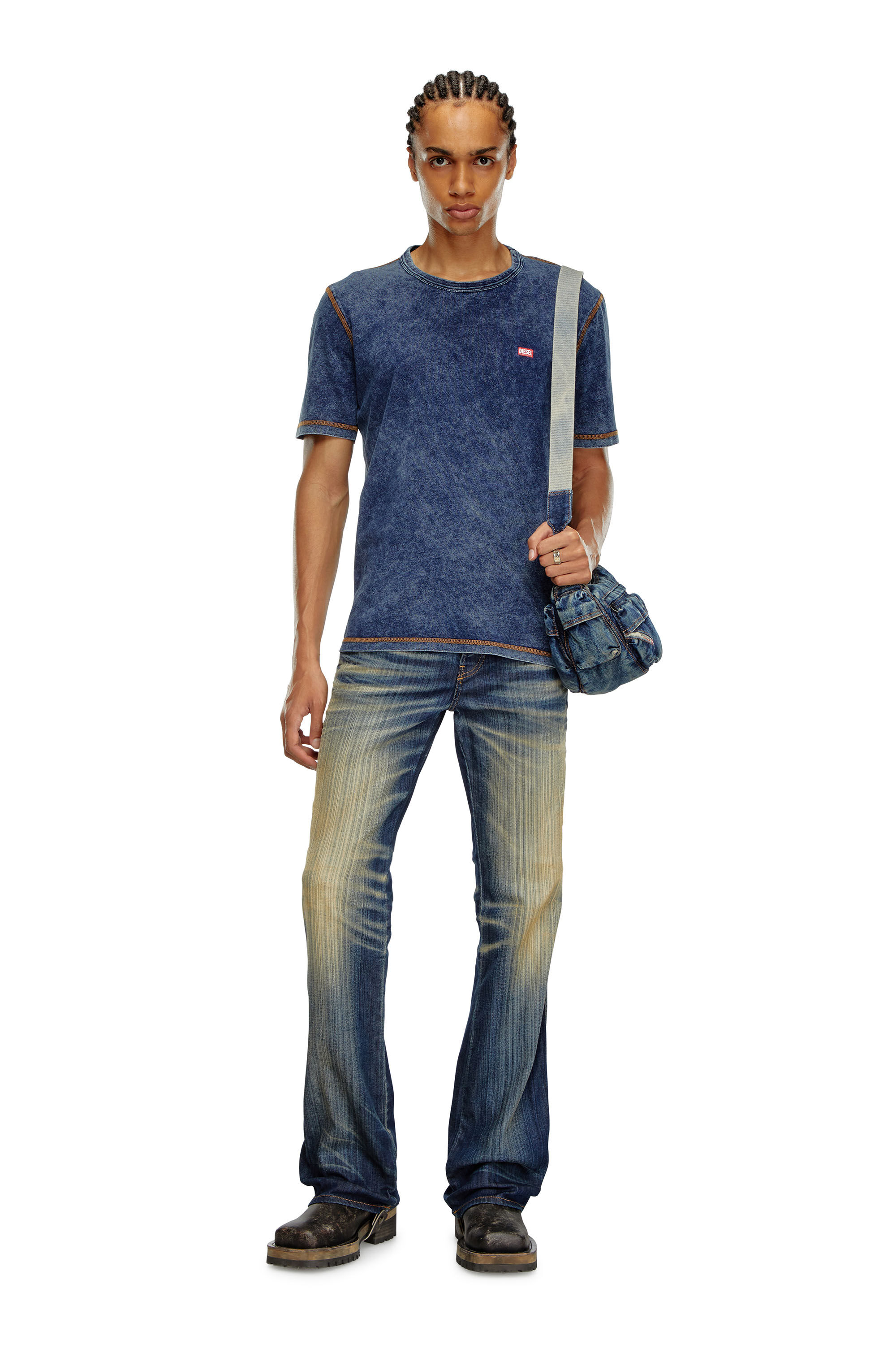 大流行中！ T-ADJUST-Q12 T-shirt with denim effect｜ブルー｜メンズ｜DIESEL パンツ