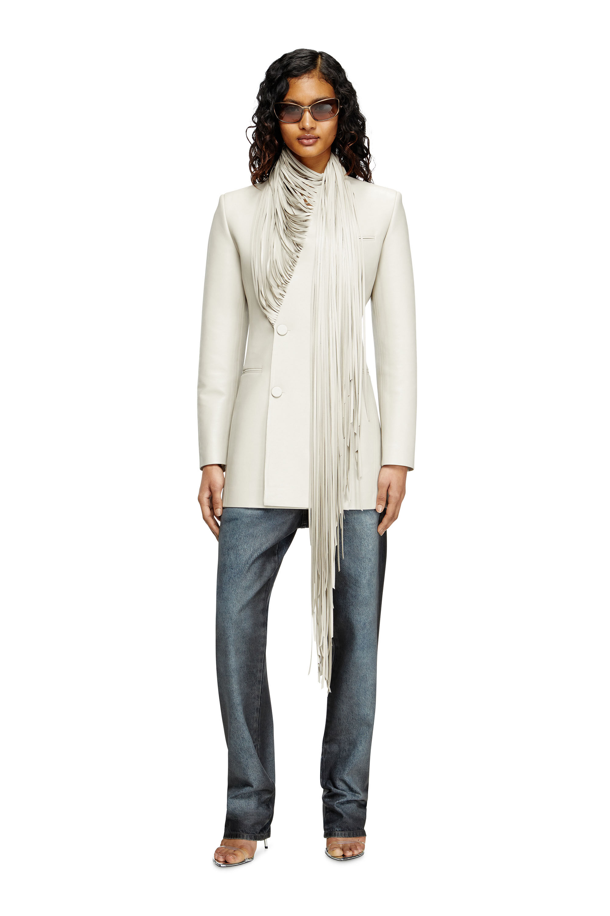 Diesel - G-SHANK, Female's Short coat with shredded scarf fringing in ライトグレー - 1