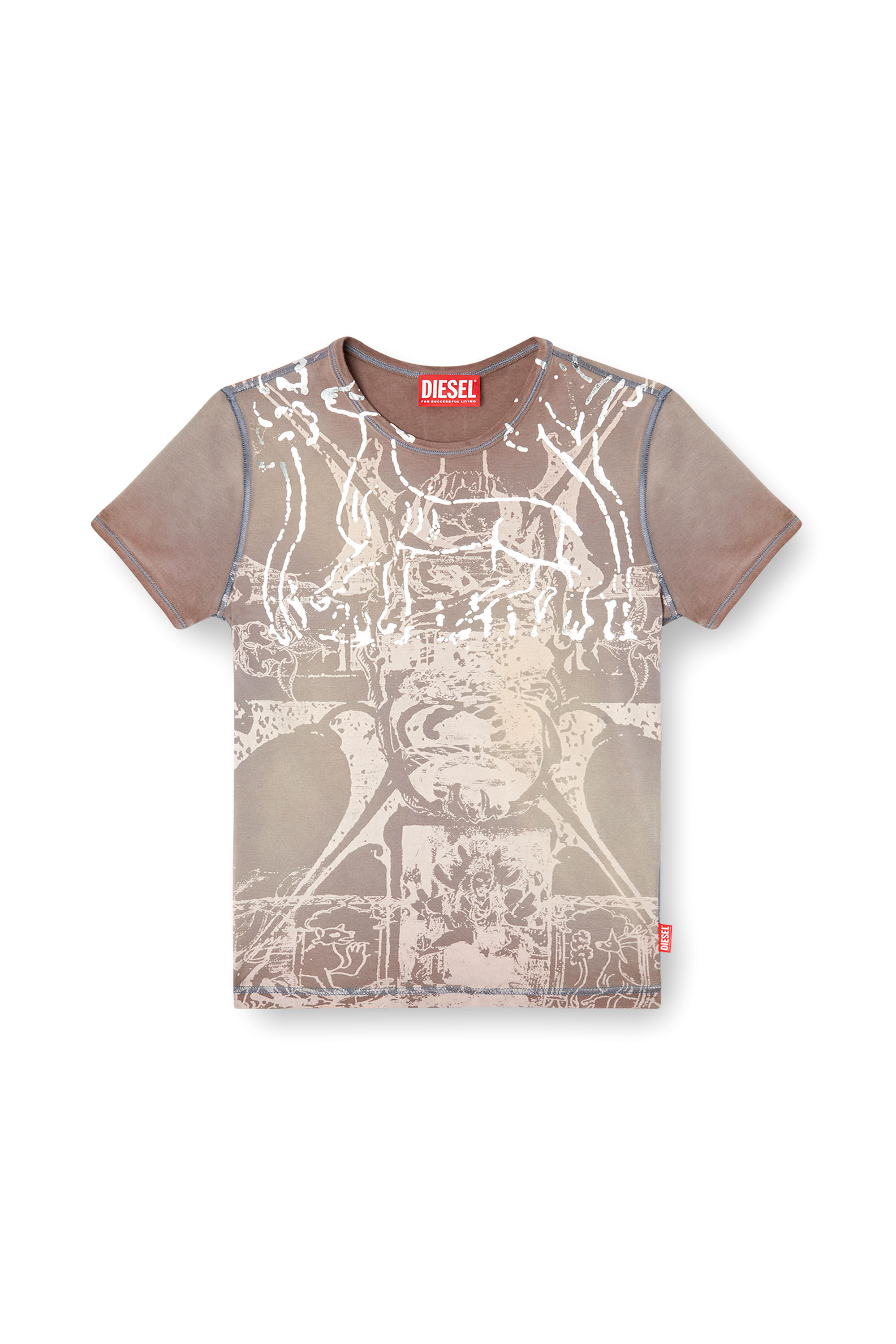 Diesel - T-UNCUTIES-LONG-R6, Female's T-shirt with foil print in ライトブラウン - 2