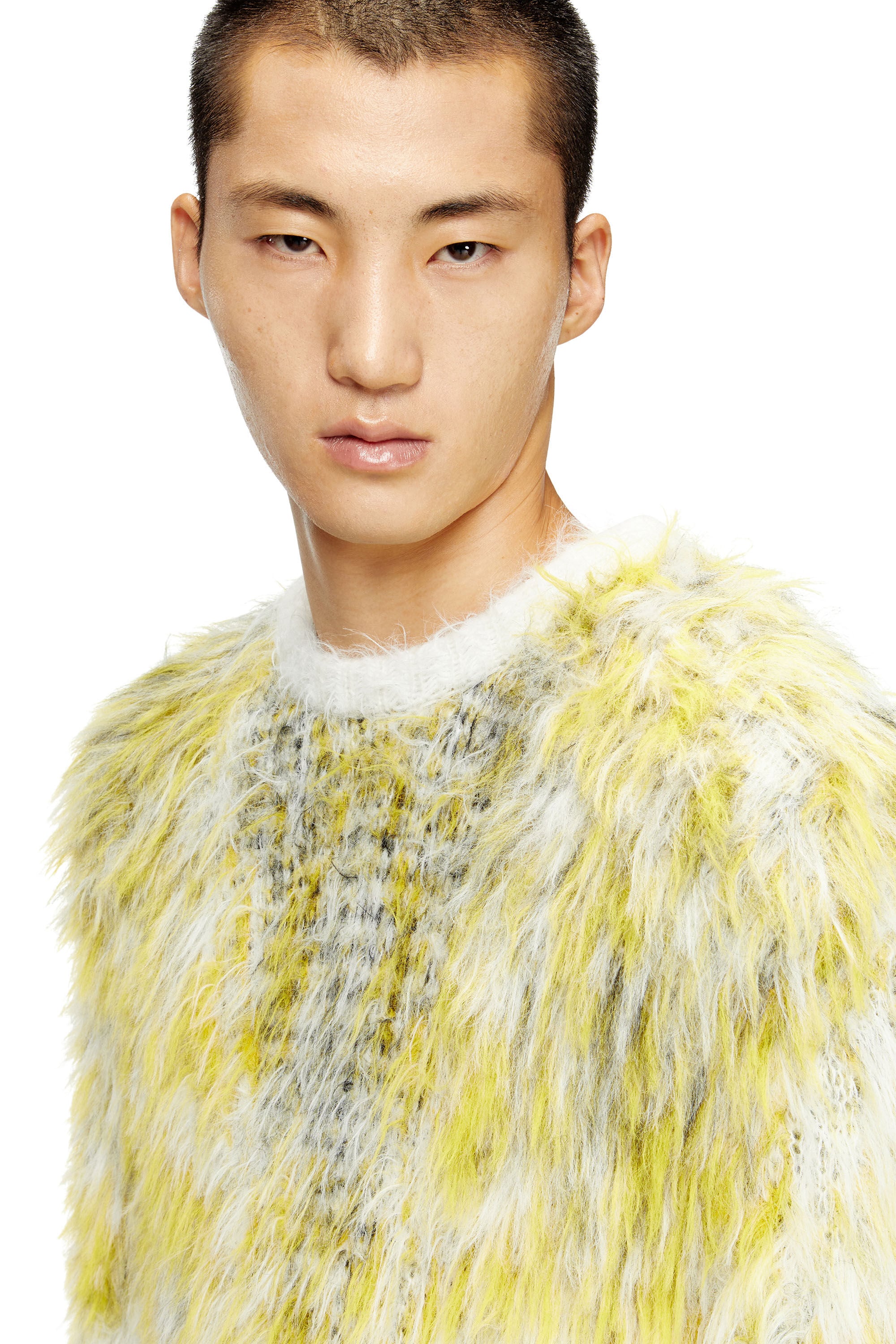 Diesel - K-ALLEN, Male's Jumper in fluffy jacquard knit in ホワイト/イエロー - 4