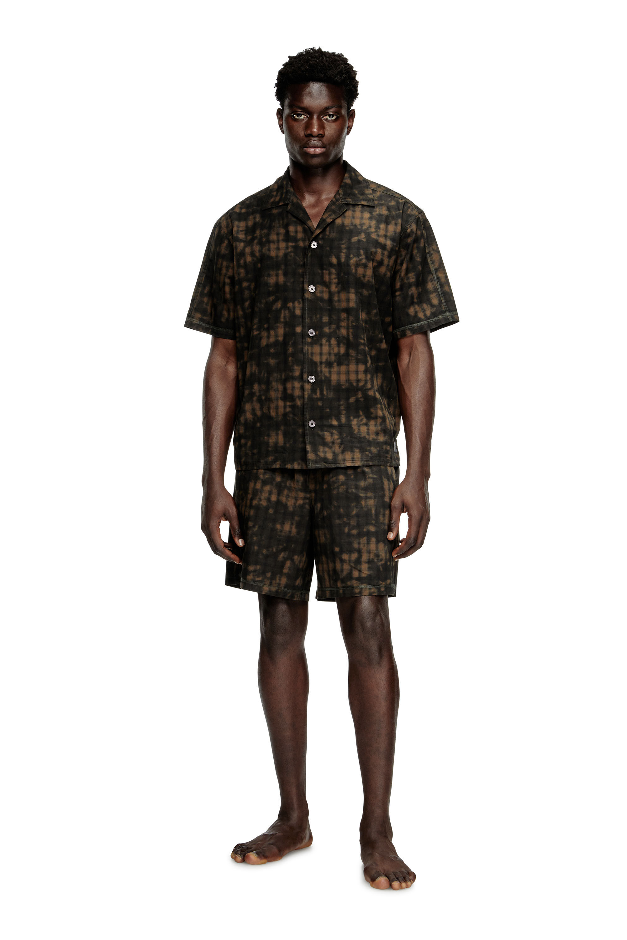 Diesel - SET-HORIEN-UTLT, Male's Short pajamas in cloudy-print check cotton in オリーブグリーン - 3