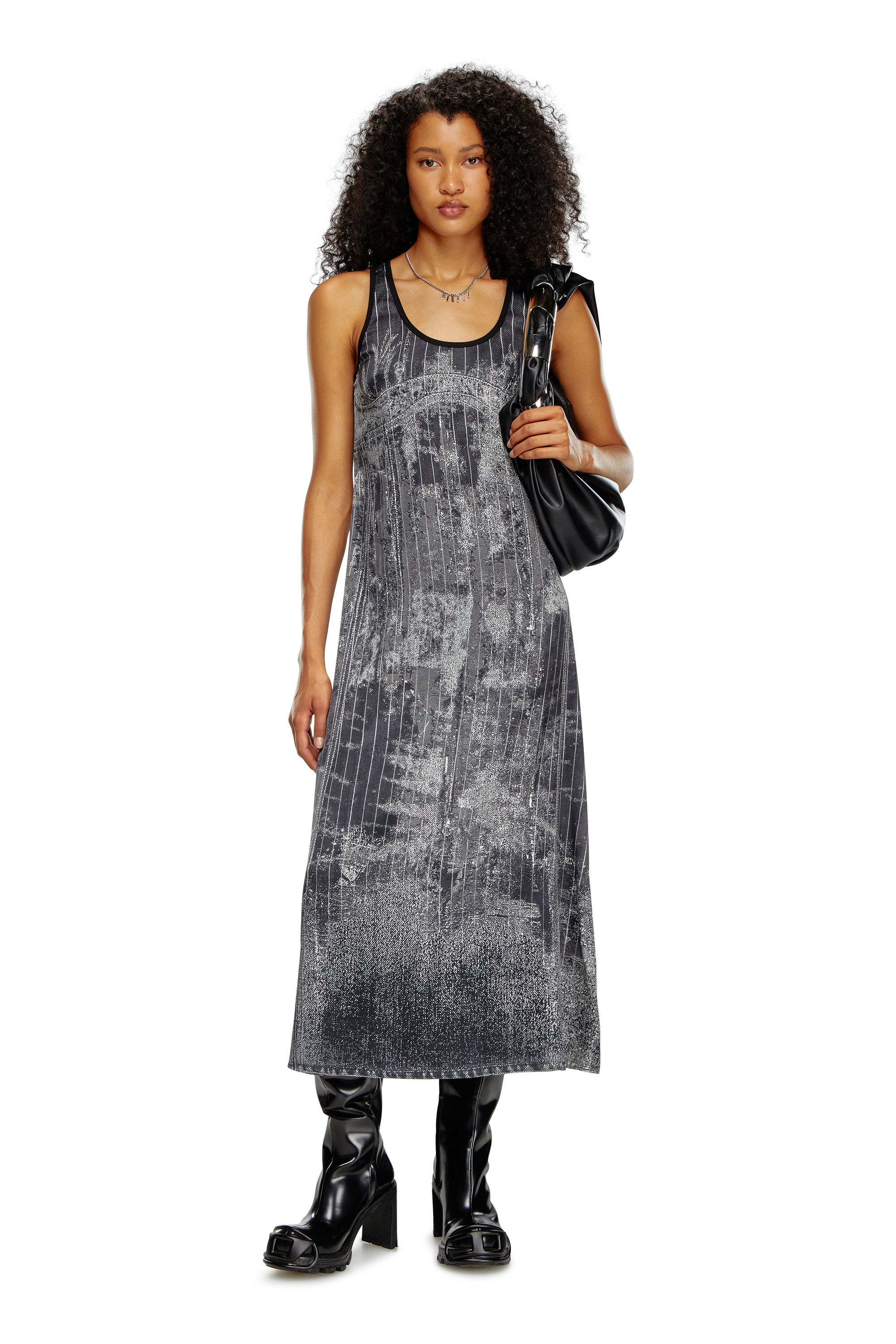 D-SCREET Midi dress with print of pinstripe denim｜ブラック｜ウィメンズ｜DIESEL