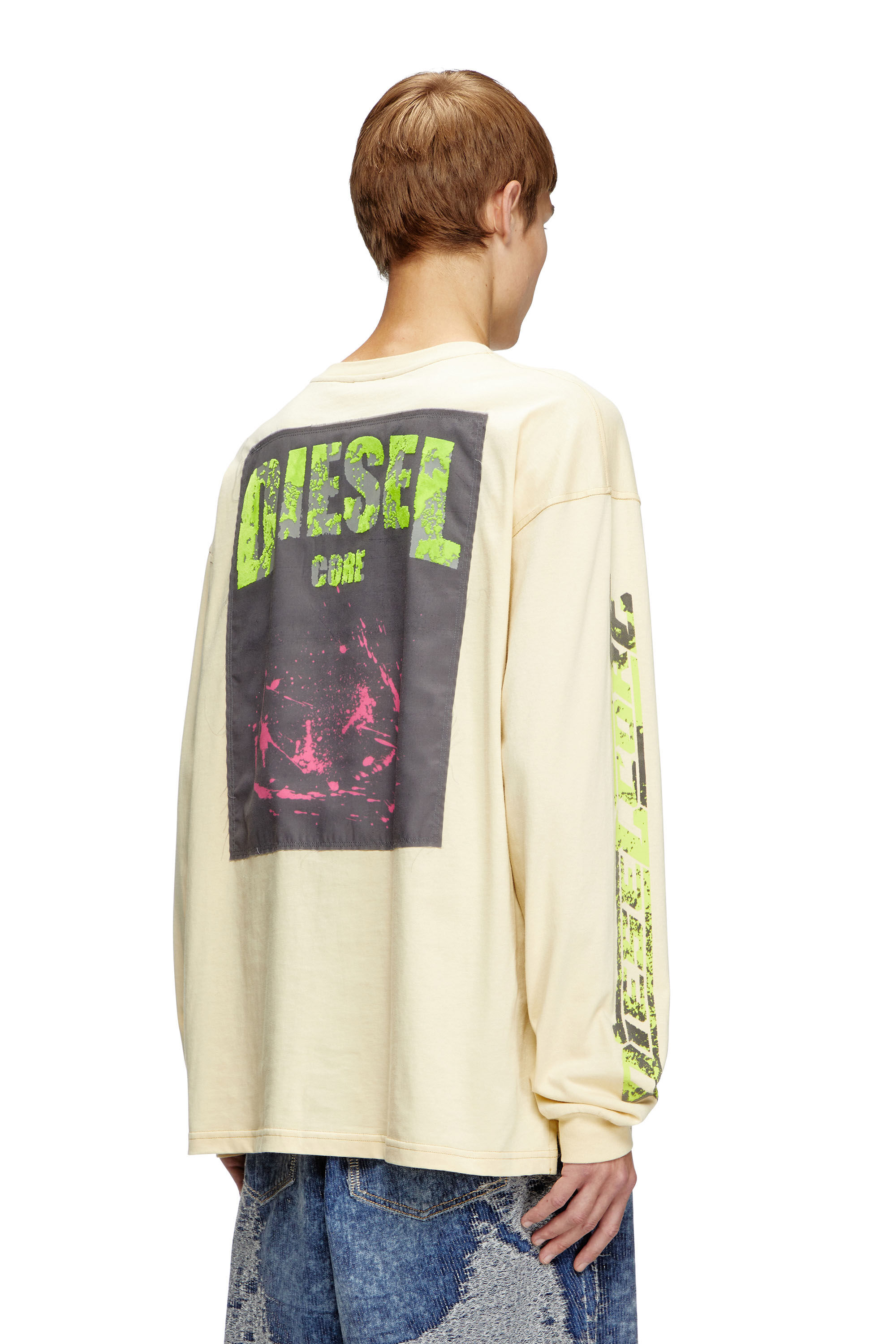 Diesel - T-BOXT-LS-SLITS-R5, Male's Long-sleeve T-shirt with graphic patches in ホワイト - 4