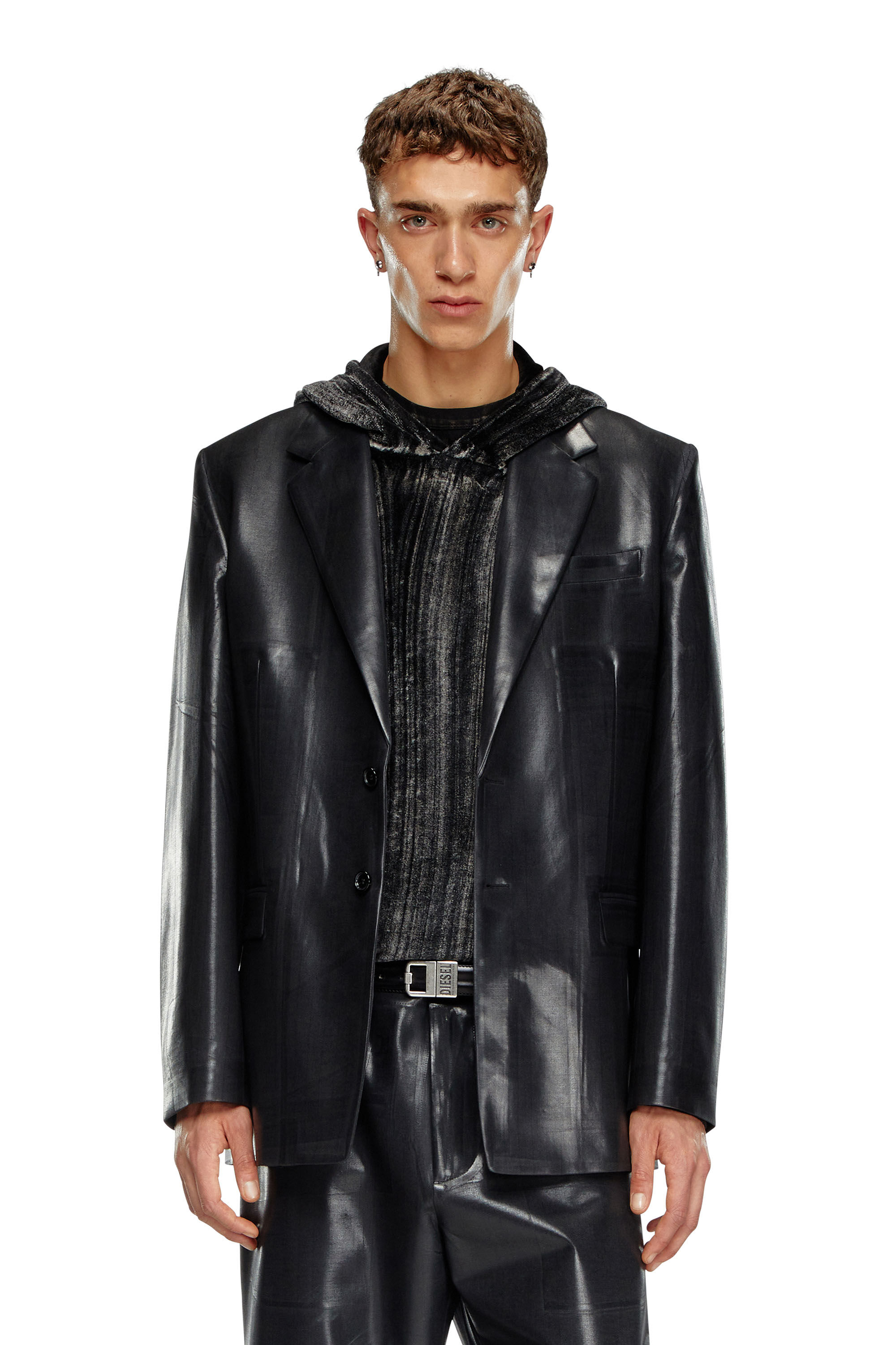 Diesel - J-STANLEY, Male's Pinstripe blazer with coated front in ブラック - 3