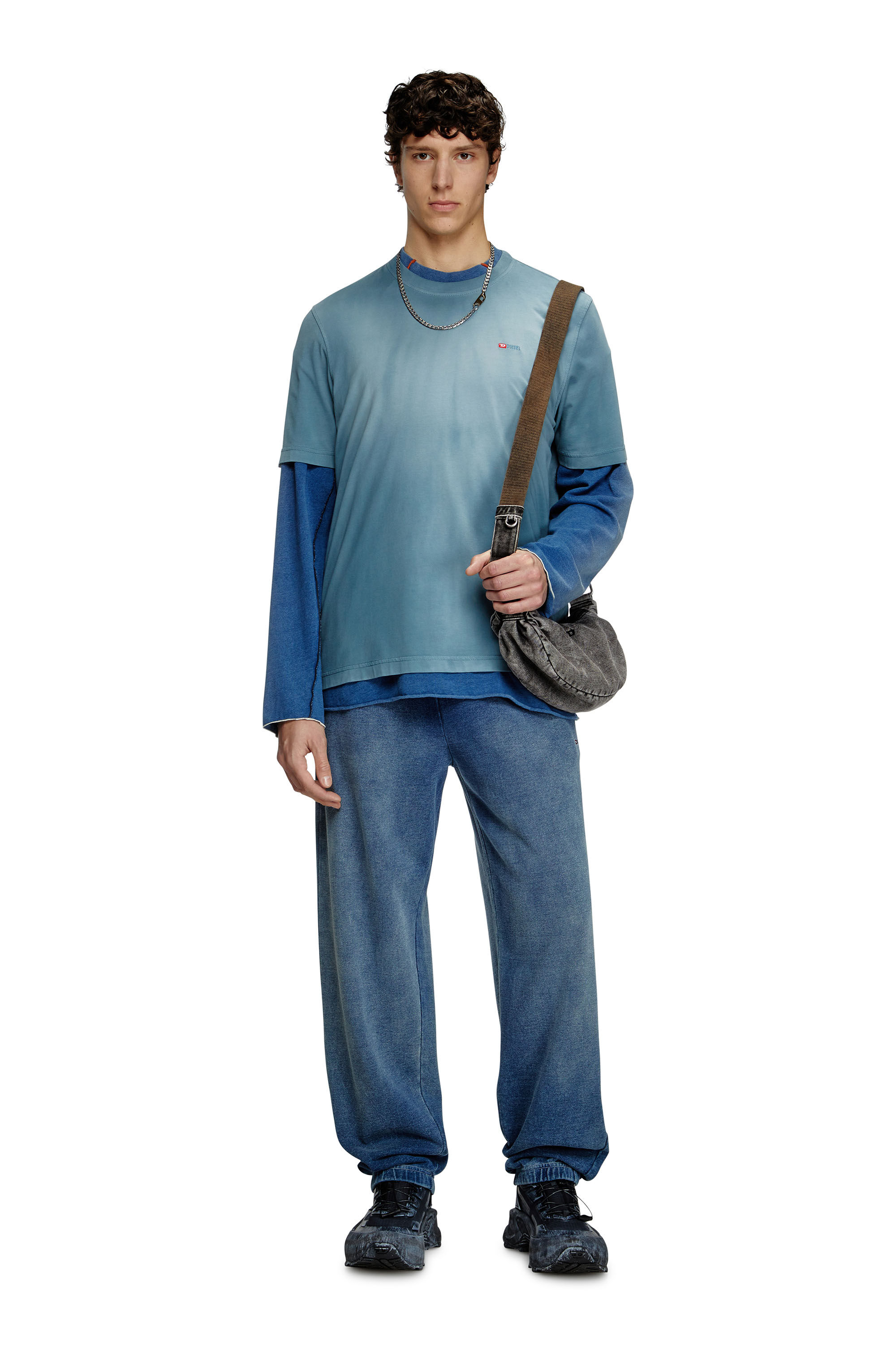 Diesel - RAVE CROSSBODY X, Male's Rave-Small crossbody bag in faded denim in ブラック - 1