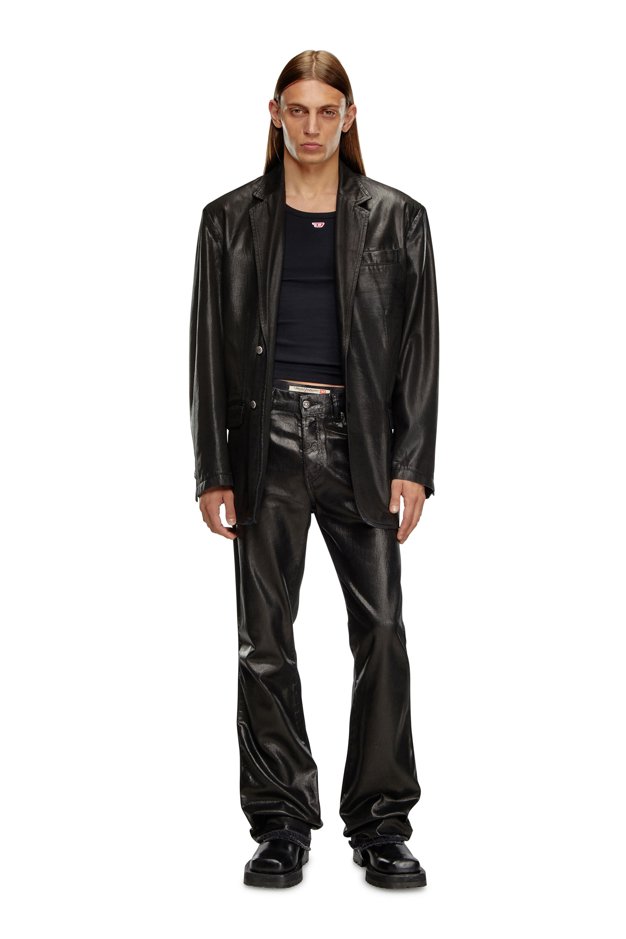 Diesel - D-BLA, Unisex's Blazer in coated tailoring denim in ブラック - 1