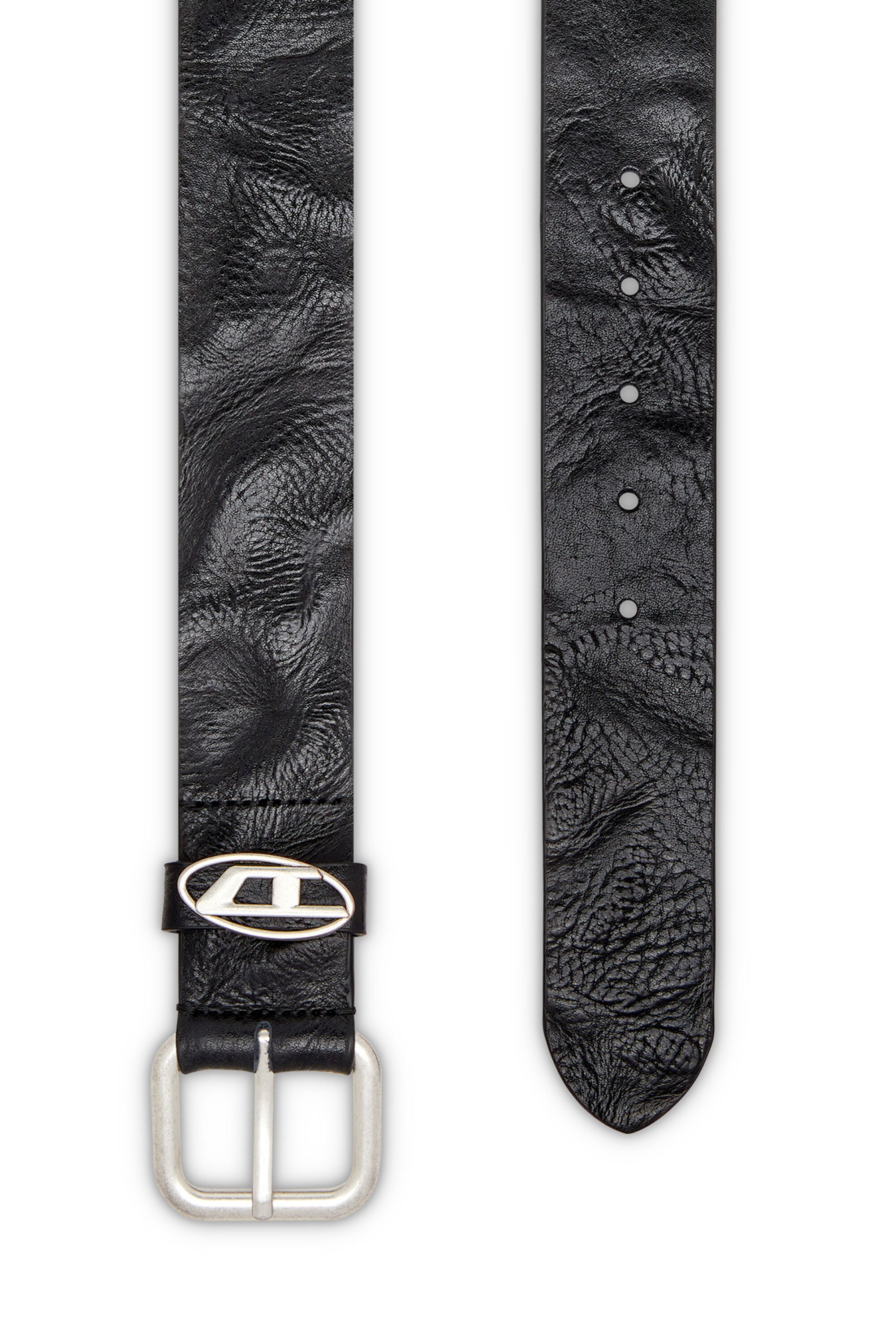 Diesel - B-1DR OVAL D LOOP, Unisex's Logo-plaque wrinkled leather belt in ブラック - 2