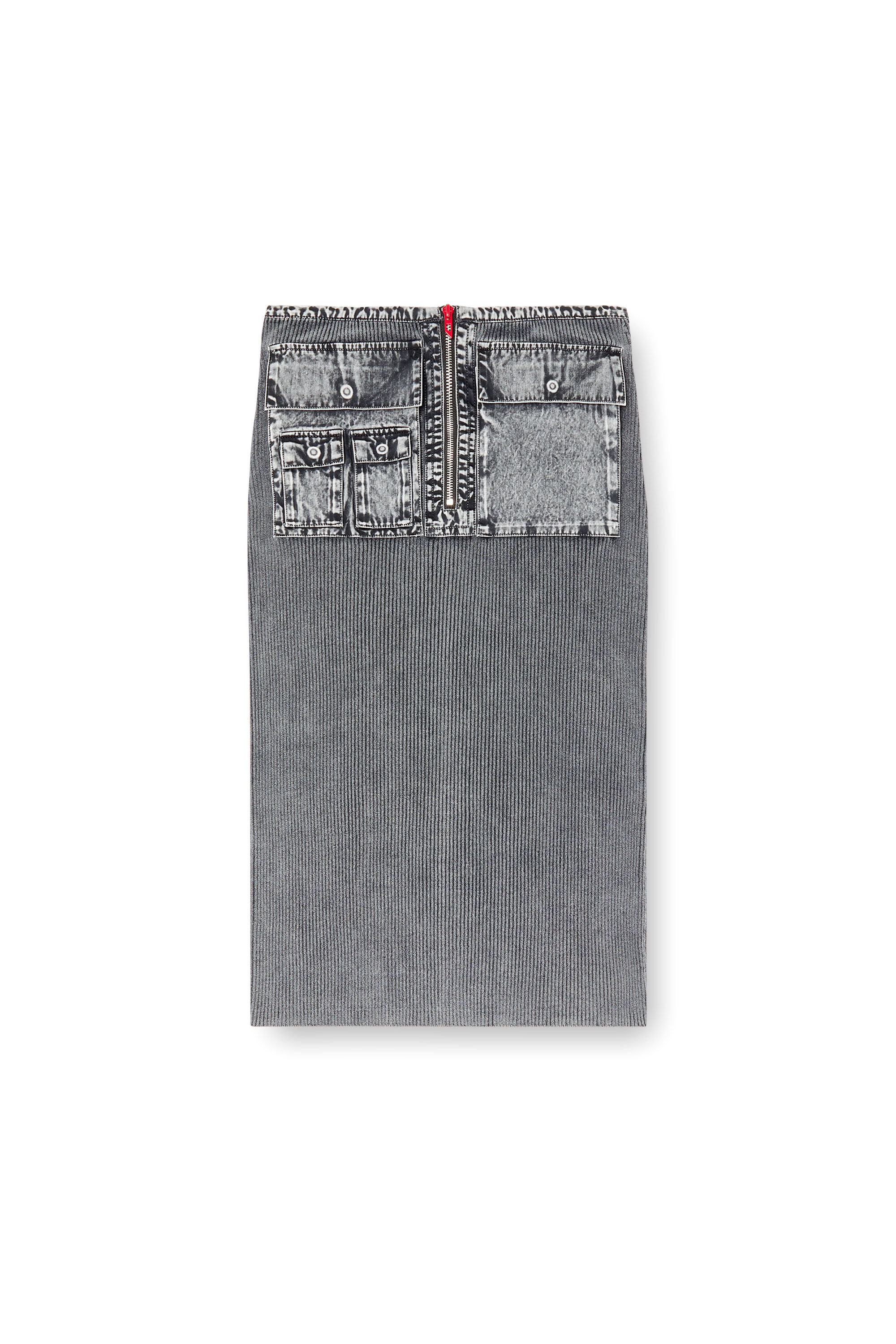 Diesel - M-MERYN, Female's Knit midi skirt with denim cargo pockets in ダークグレー - 2
