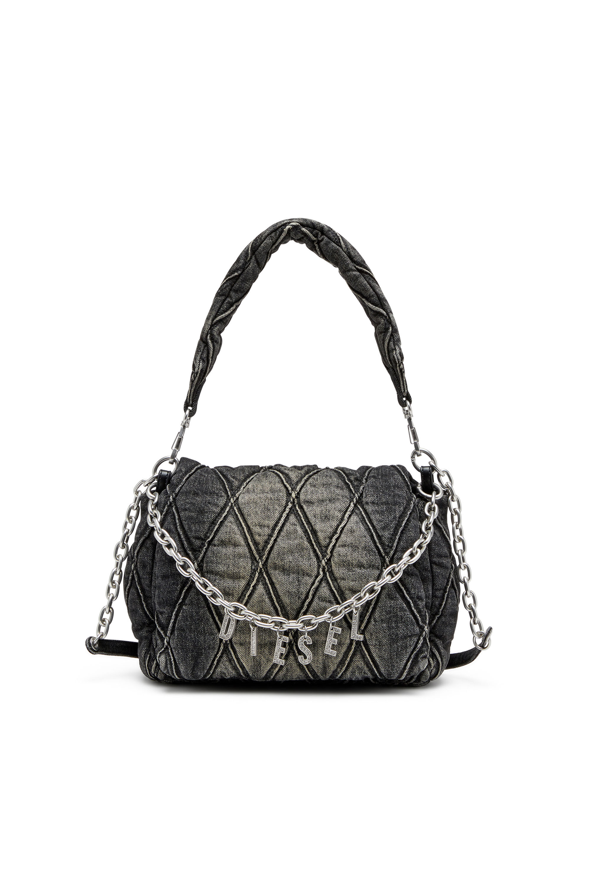 Diesel - CHARM-D SHOULDER M, Female's Charm-D M-Shoulder bag in quilted denim in ブラック - 2
