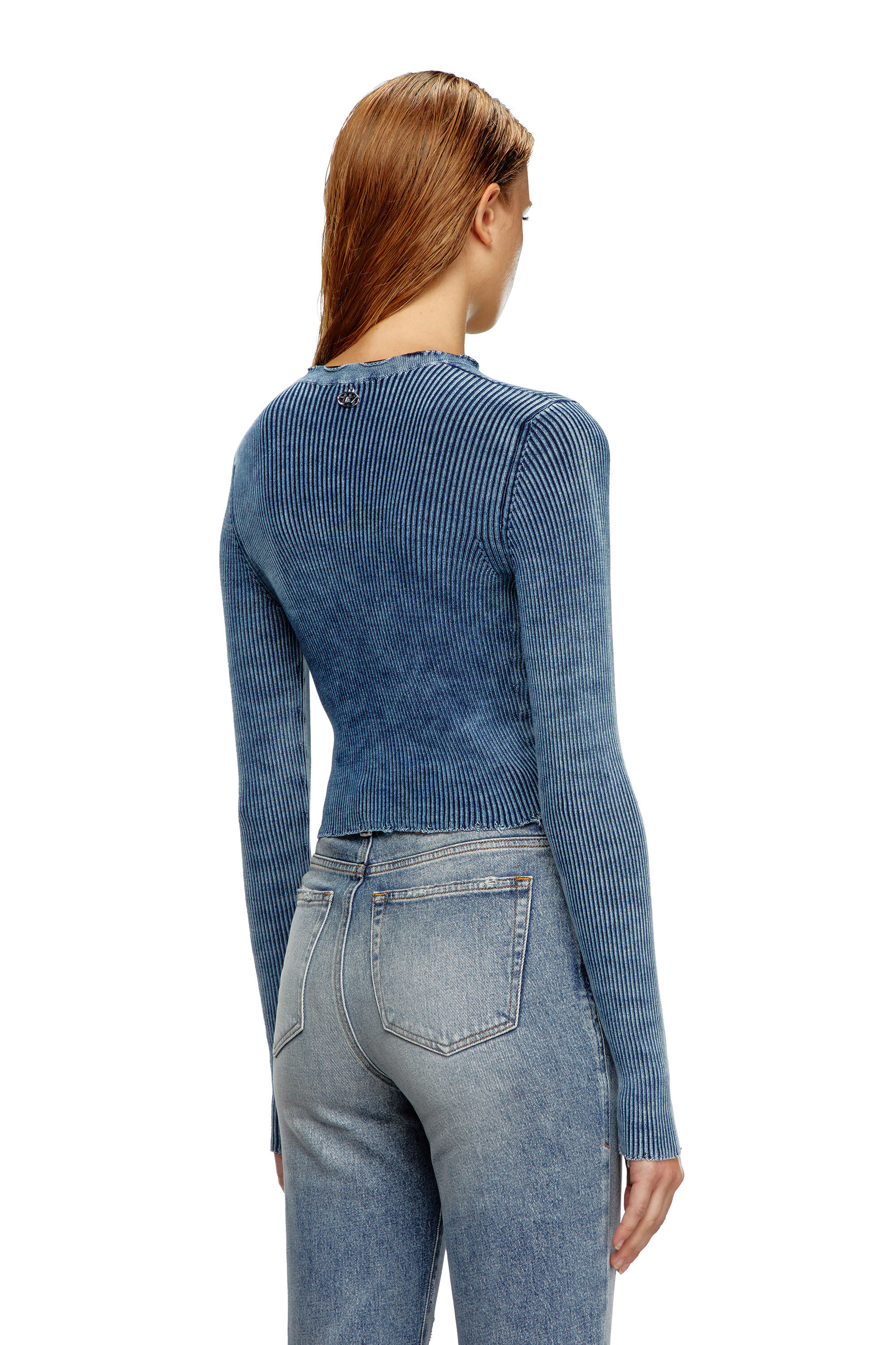 M-ACCHIA Cropped lace-up top in indigo knit｜ブルー｜ウィメンズ 