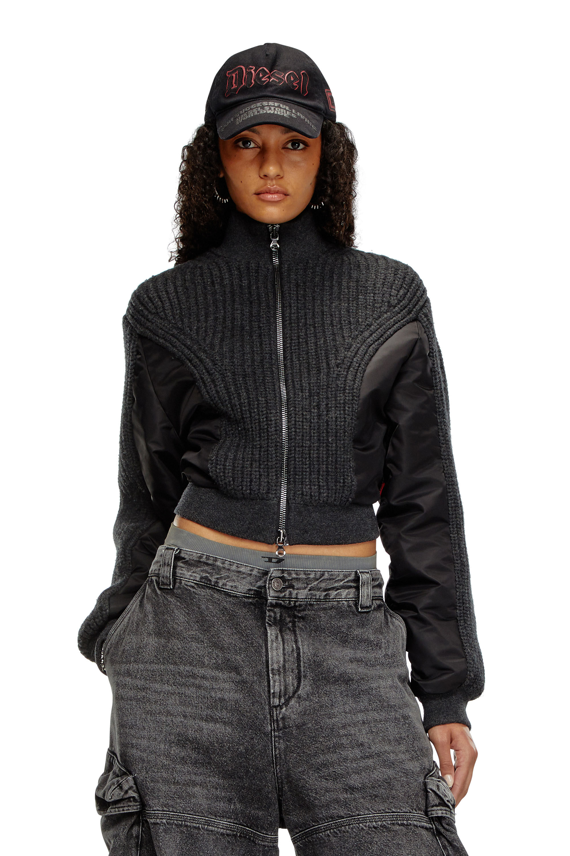M-ODENA Jacket in wool knit and padded nylon｜ブラック｜ウィメンズ｜DIESEL