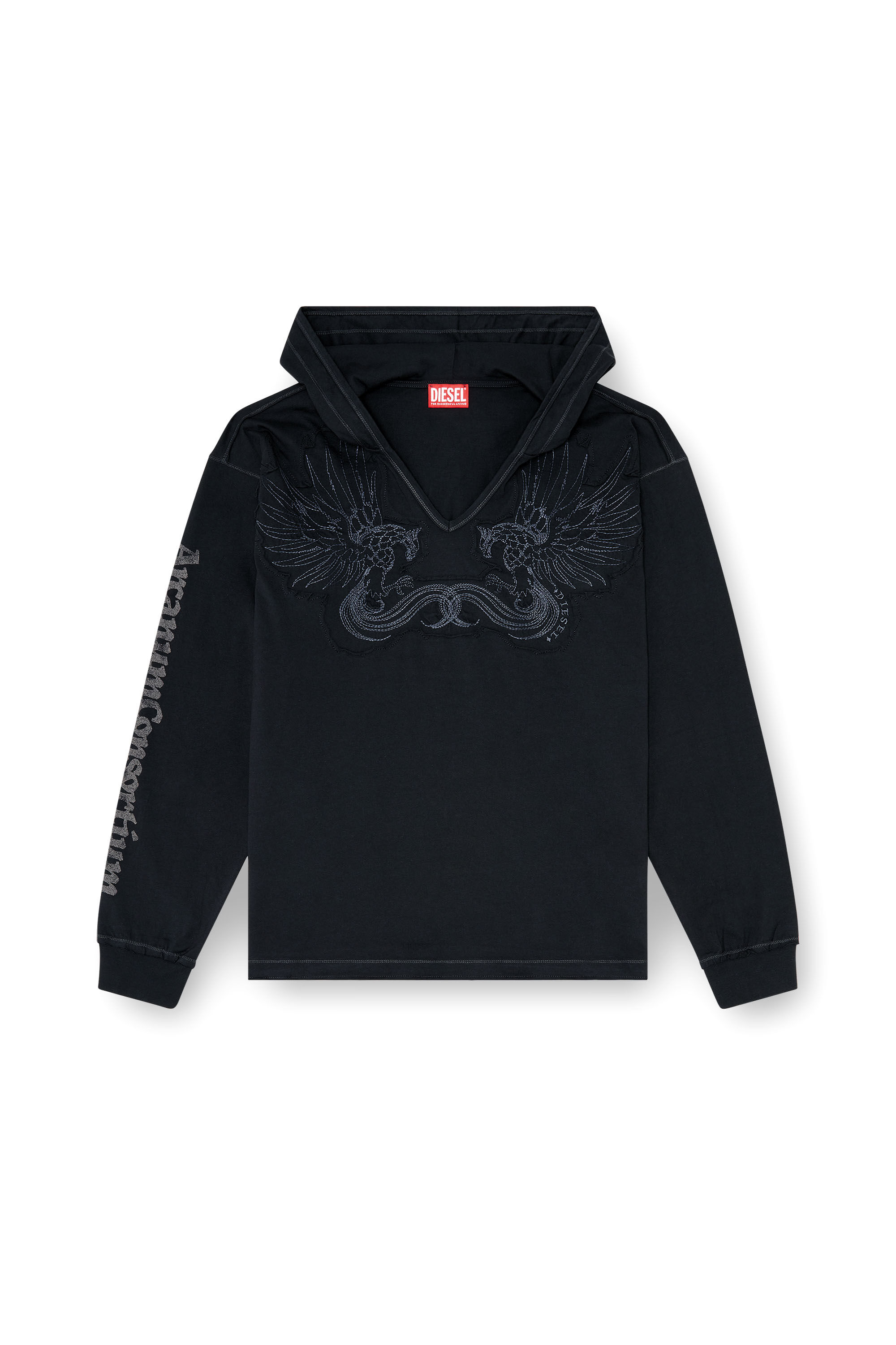 T-PHEN-LS-HOOD-RIB フード付き長袖Tシャツ｜ブラック｜メンズ｜DIESEL