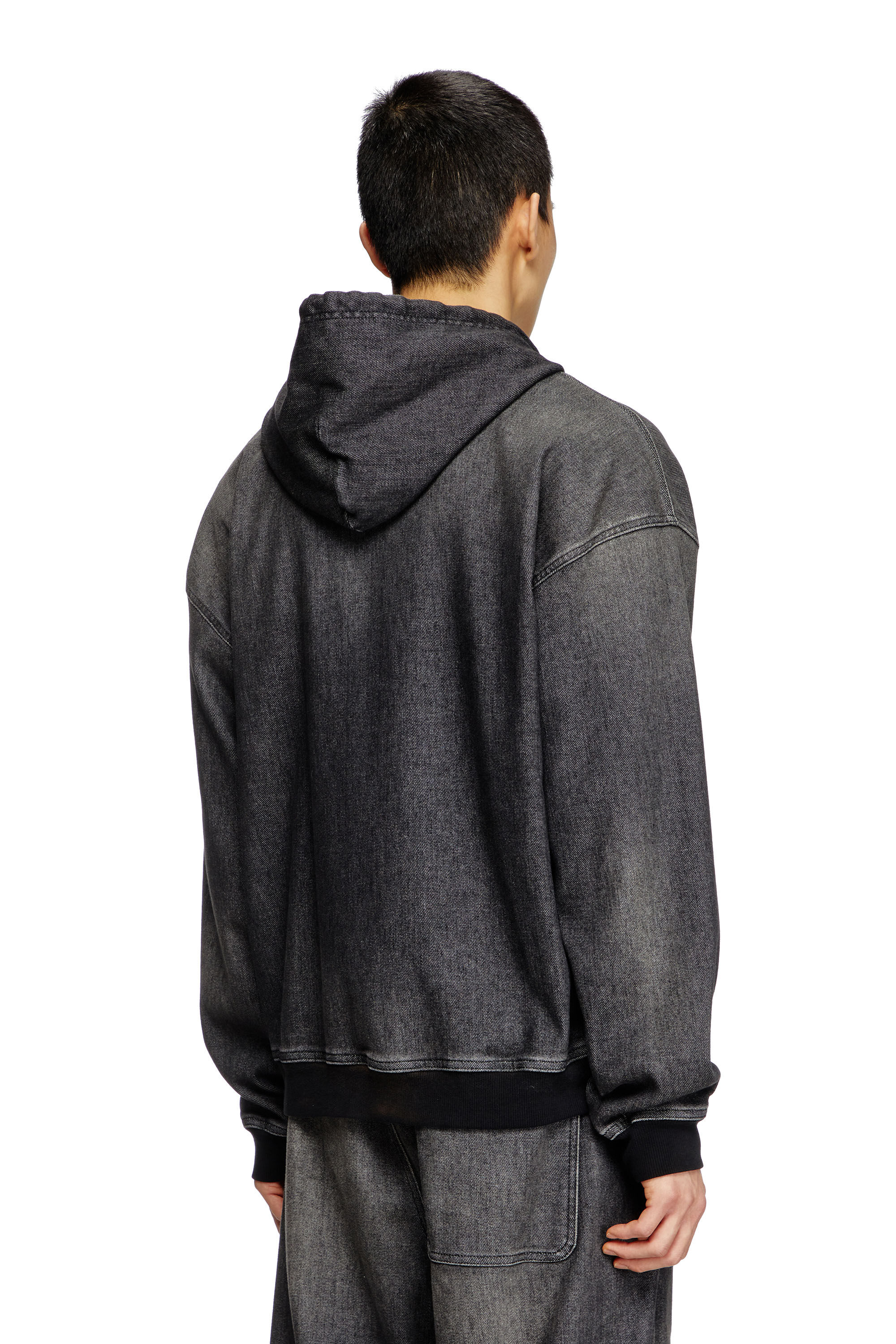 D-GIRI-S TRACK Zipped hoodie in dirt-effect Track Denim