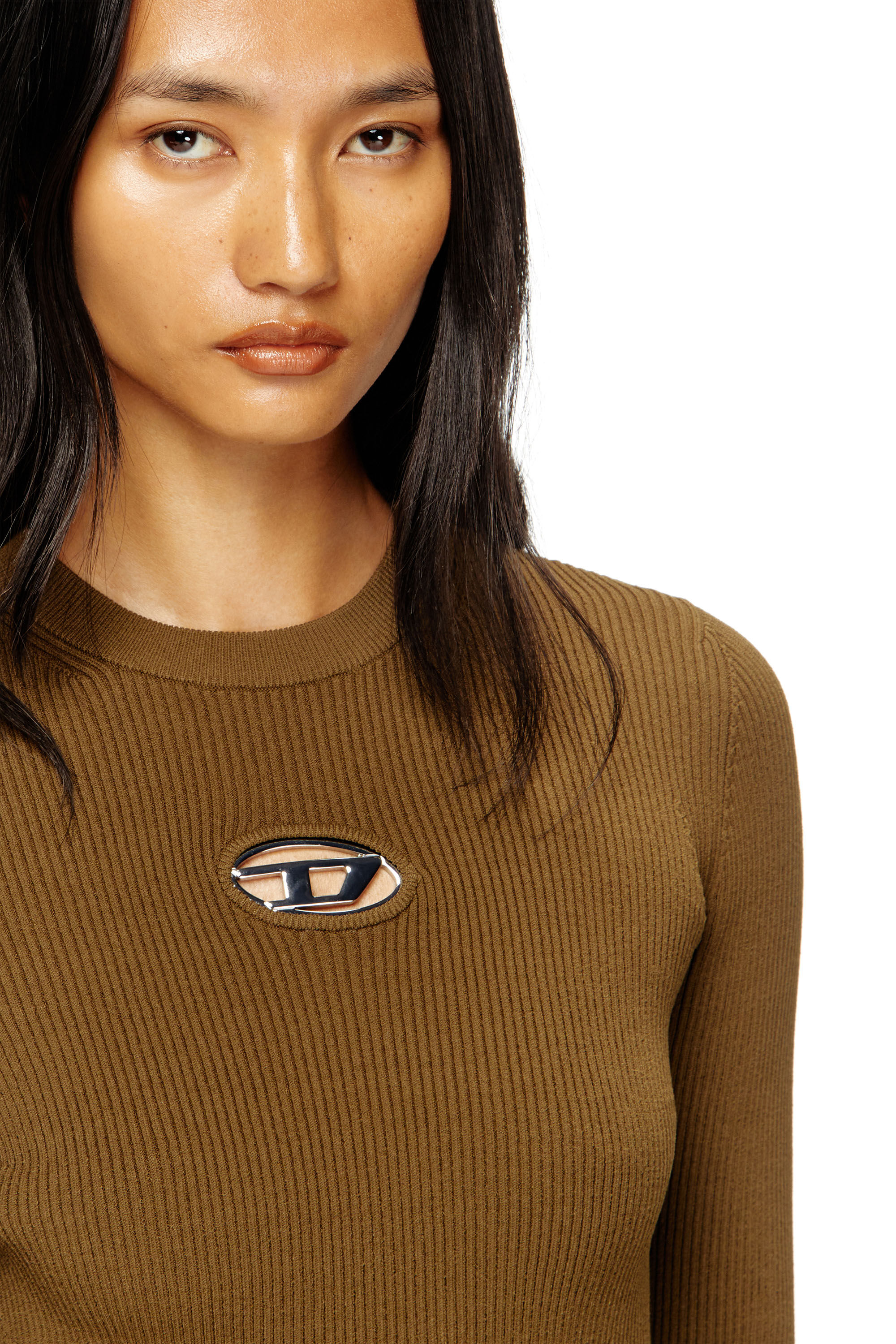 Diesel - M-VALARI, Female's Rib-knit viscose-blend top with Oval D in グリーン - 5