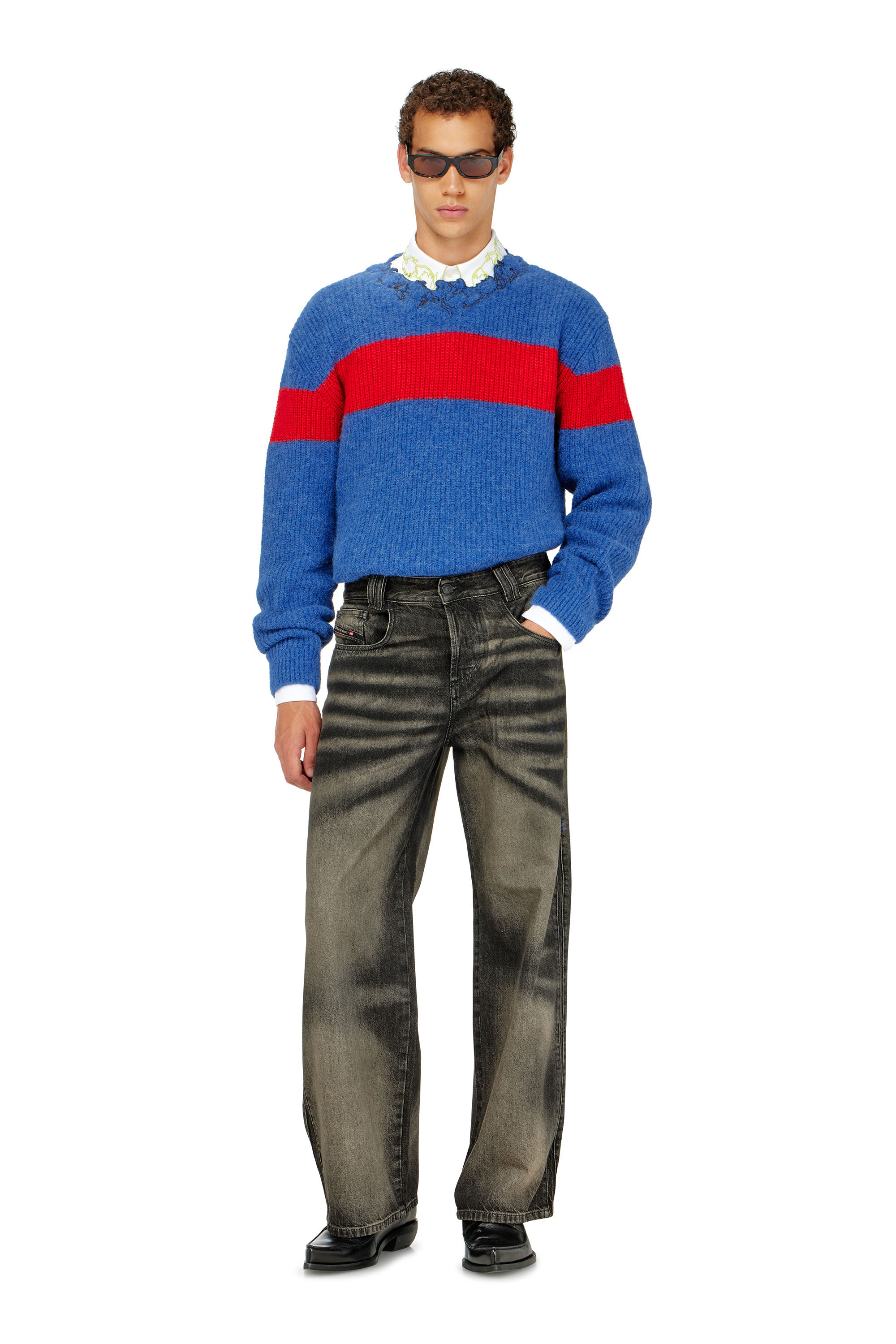 定価83,600円/ローズ着用】　グレン期23FW完売品　ディーゼル　ニット K-SOREN Alpaca-blend jumper with jagged floral neck｜ブルー