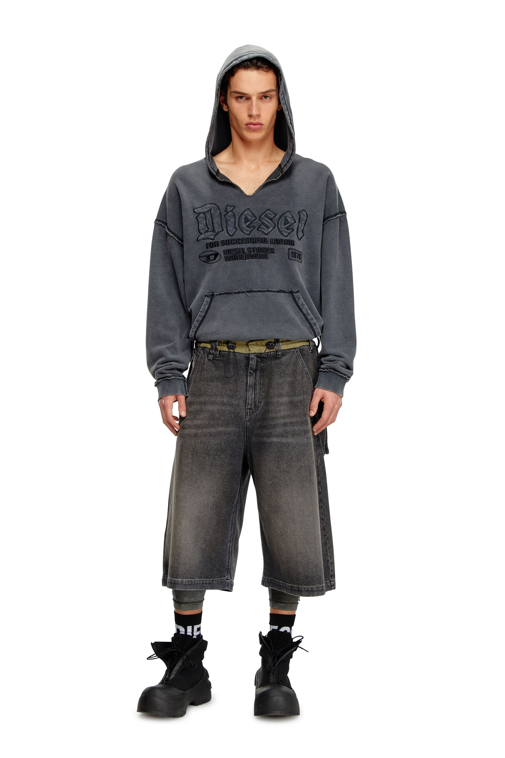 S-BOXT-HOOD-RAW V-neck hoodie in treated jersey｜ブラック