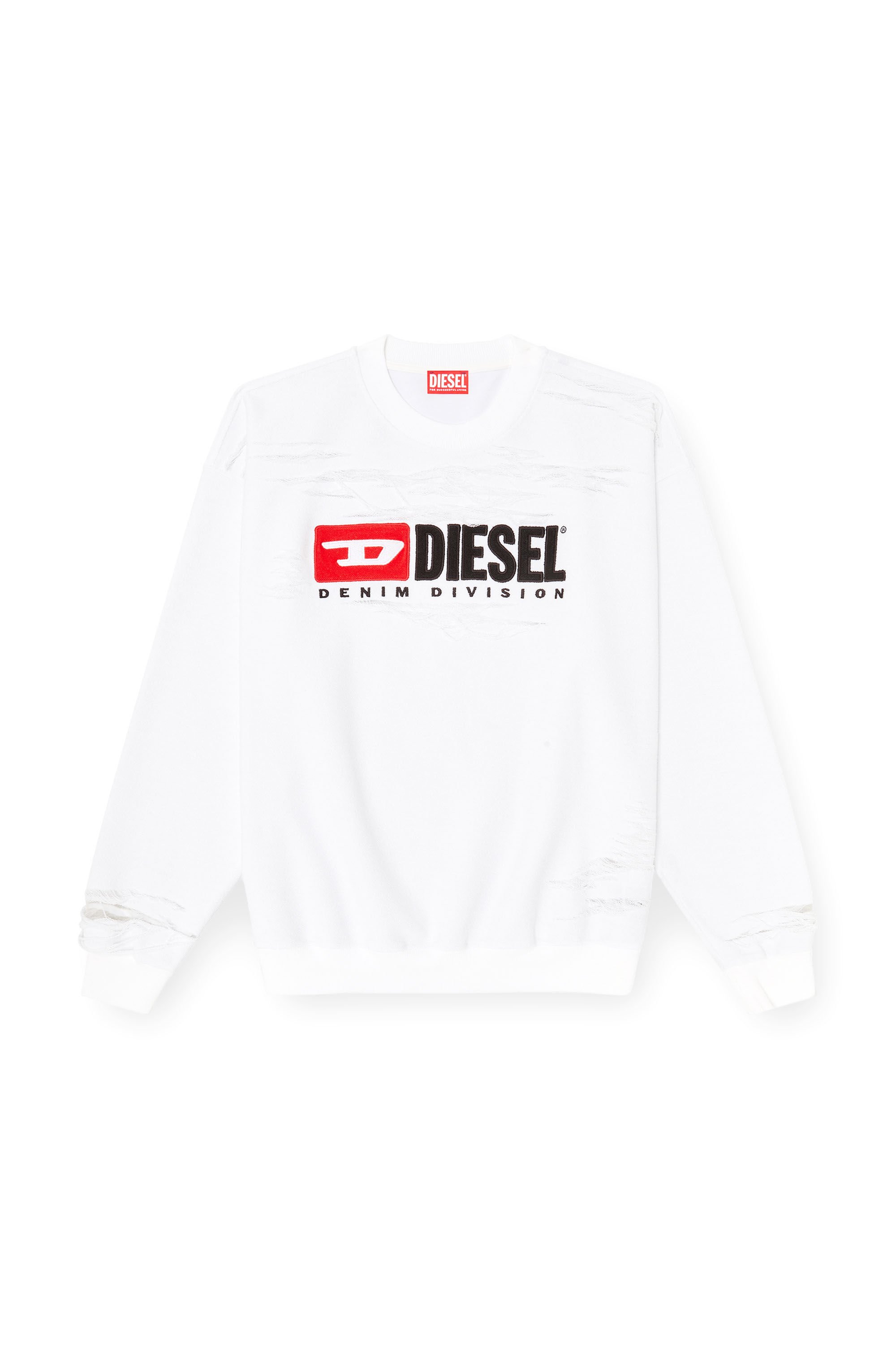 Diesel - S-BOXT-V1, Male's Sweatshirt with devor&egrave;e floating threads in ホワイト - 2