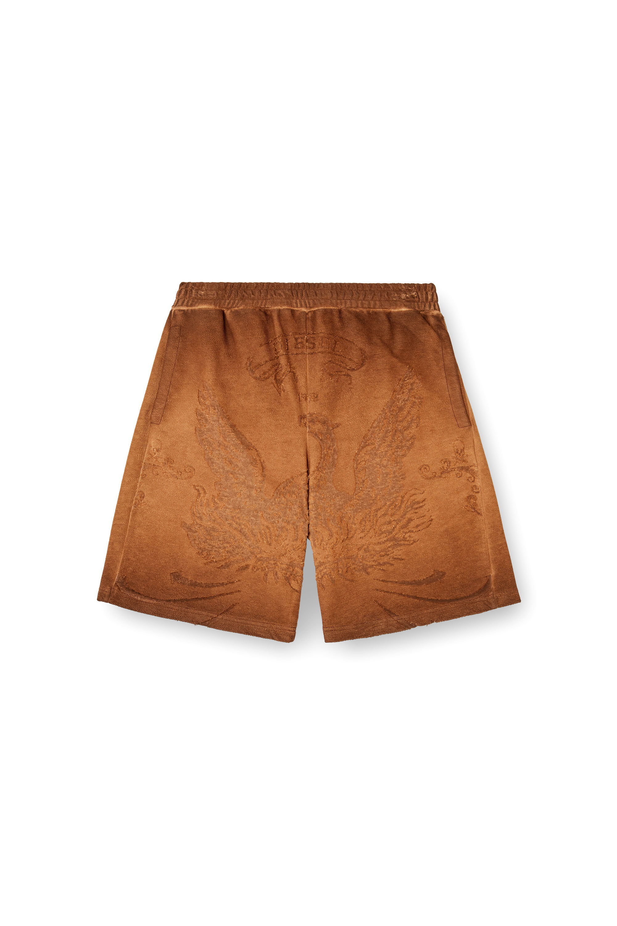 Diesel - P-CROWDE, Male's Sweat shorts with phoenix devoré in ブラウン - 2