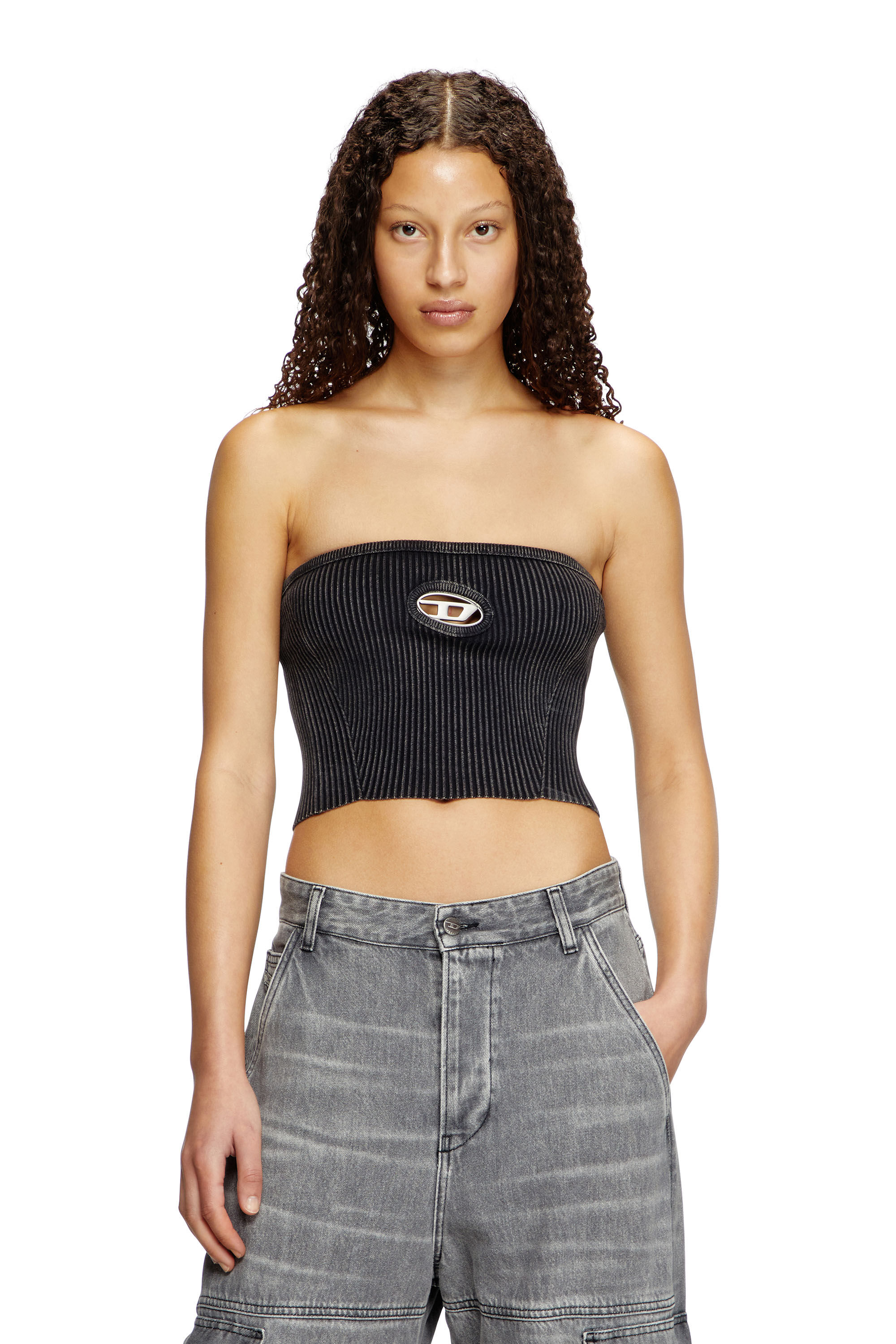 Diesel - M-CLARKSVILLEX-C, Female's Knit tube top with cut-out logo in ブラック - 3
