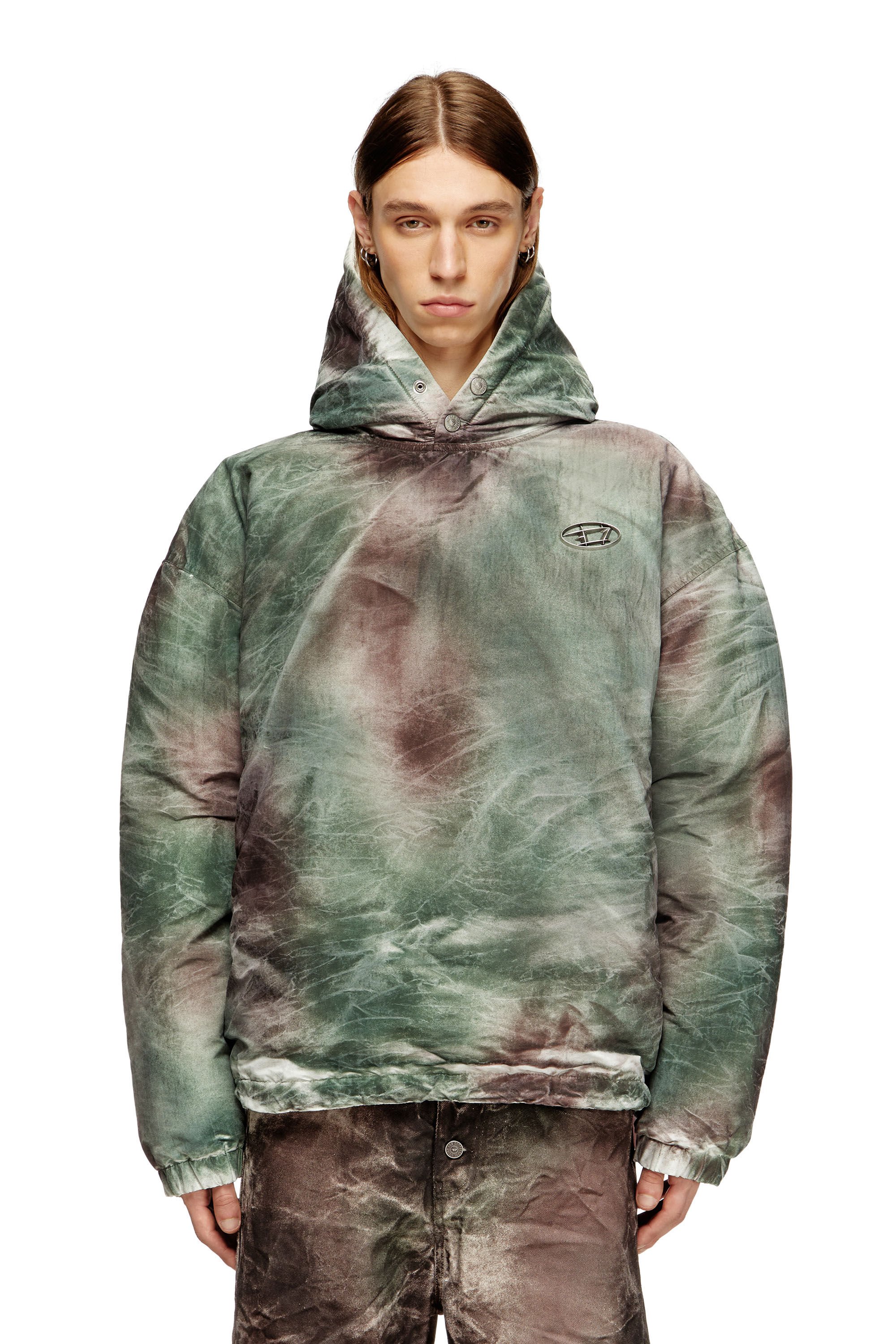 Diesel - W-THUG-JKT-PUFFY, Unisex's Puffy hooded jacket in camo nylon in ブラウン/グリーン - 3