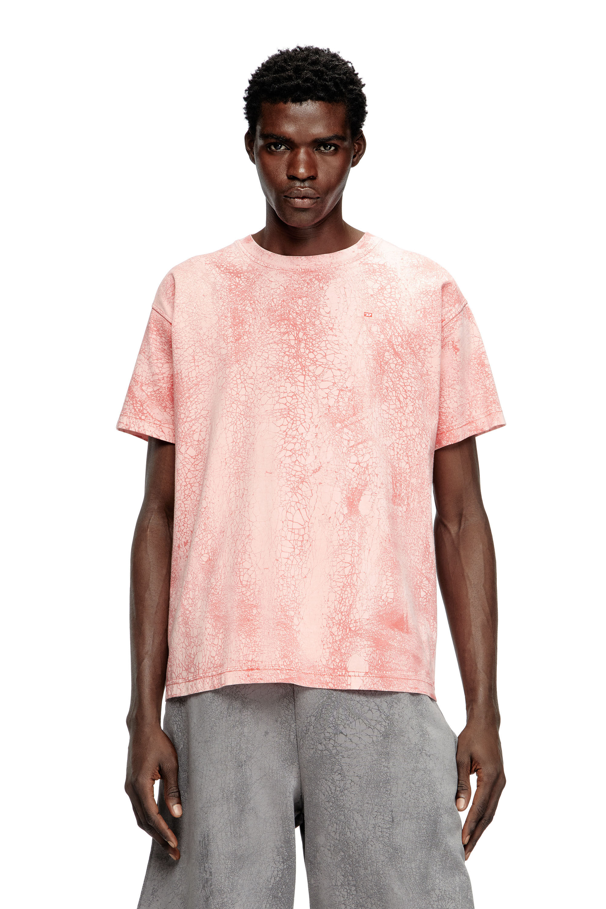 Diesel - T-NORM-T8, Male's T-shirt in waxed jersey in ピンク / ホワイト - 3