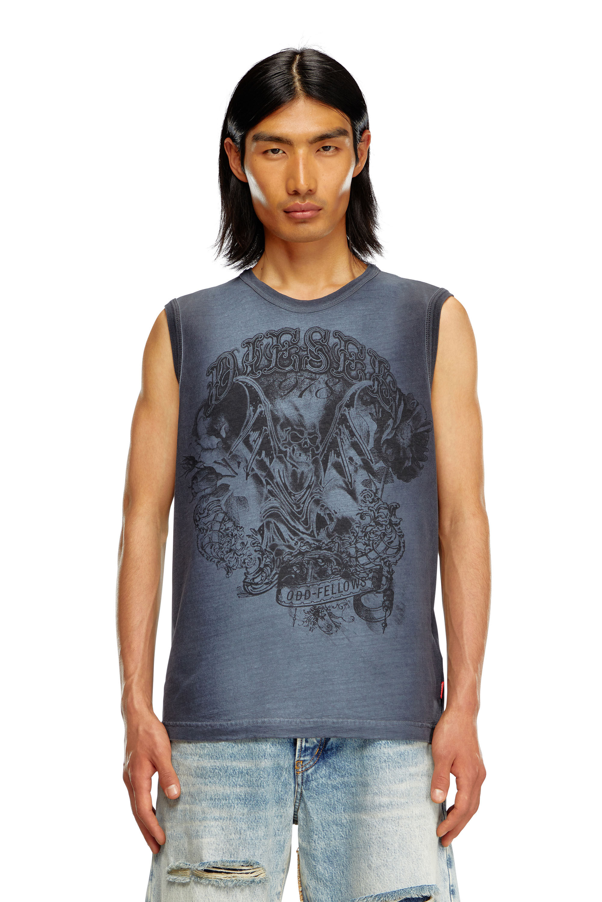 Diesel - T-BISCO-Q1, Male's Faded tank top with graphic print in ダークブルー - 4