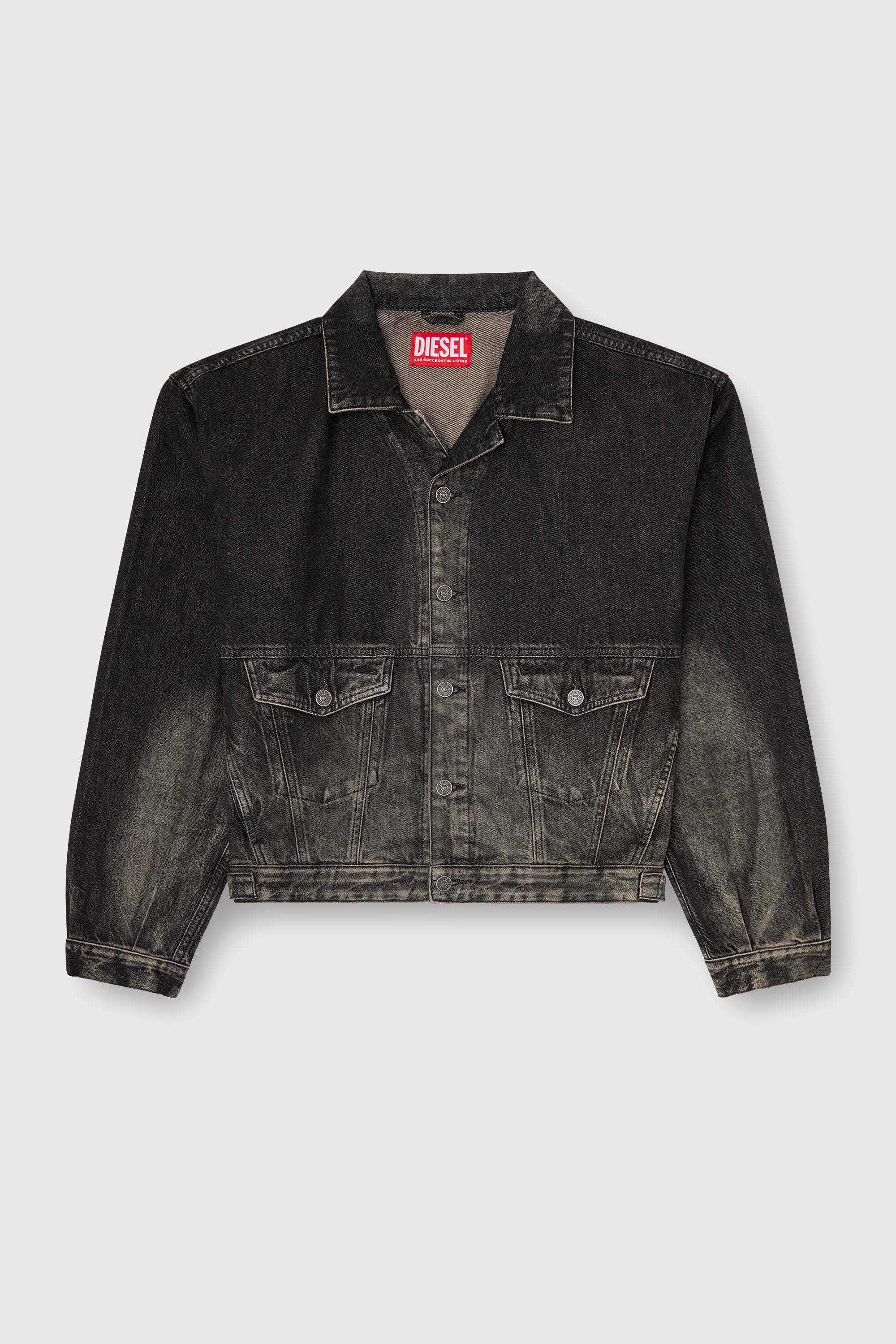 Diesel - D-MORGHI-FSJ, Male's Trucker jacket in dirty-effect denim in ブラック/ダークグレー - 2