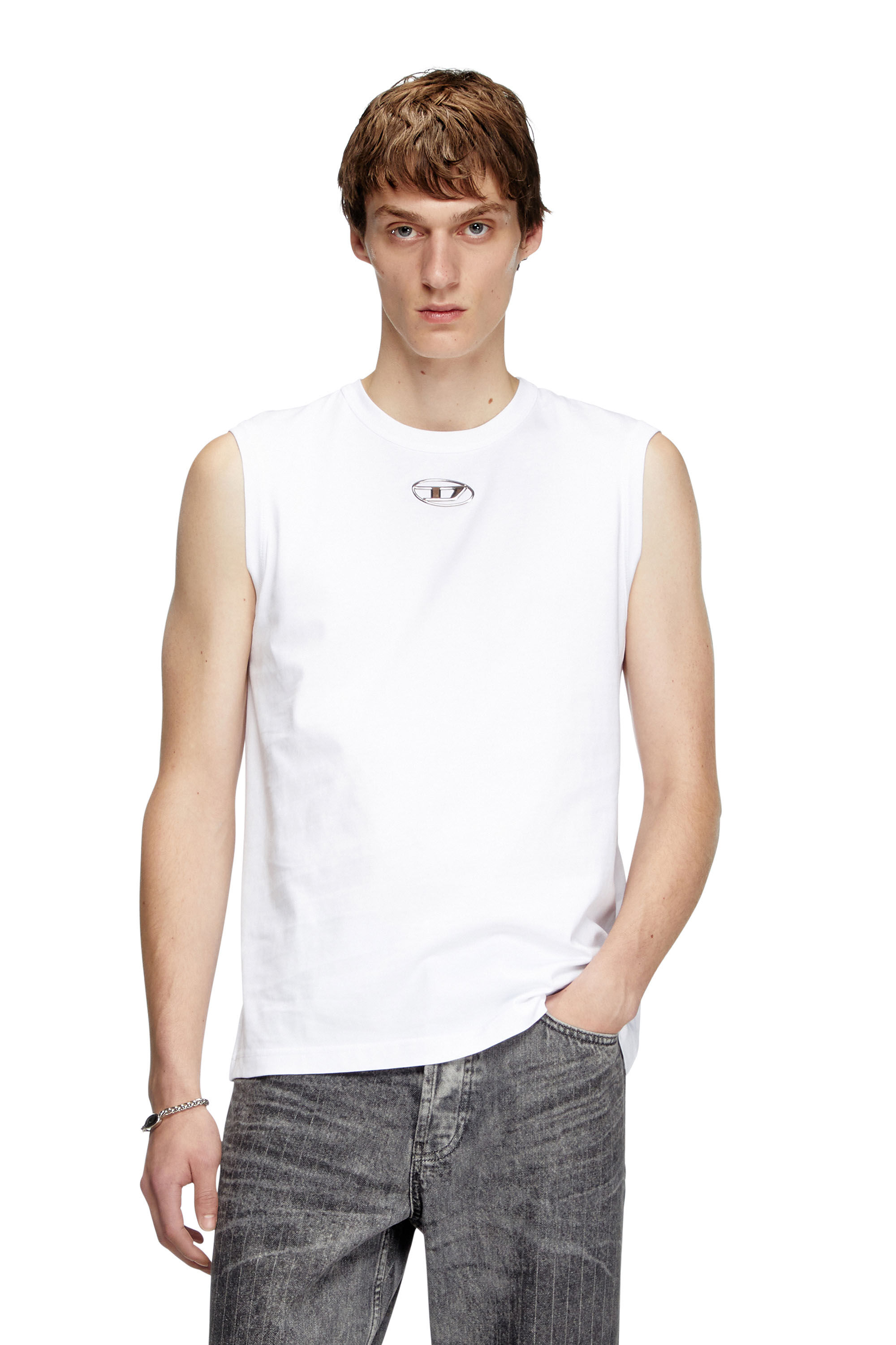 Diesel - T-BISCO-OD, Male's Tank top with metallic Oval D in ホワイト - 3
