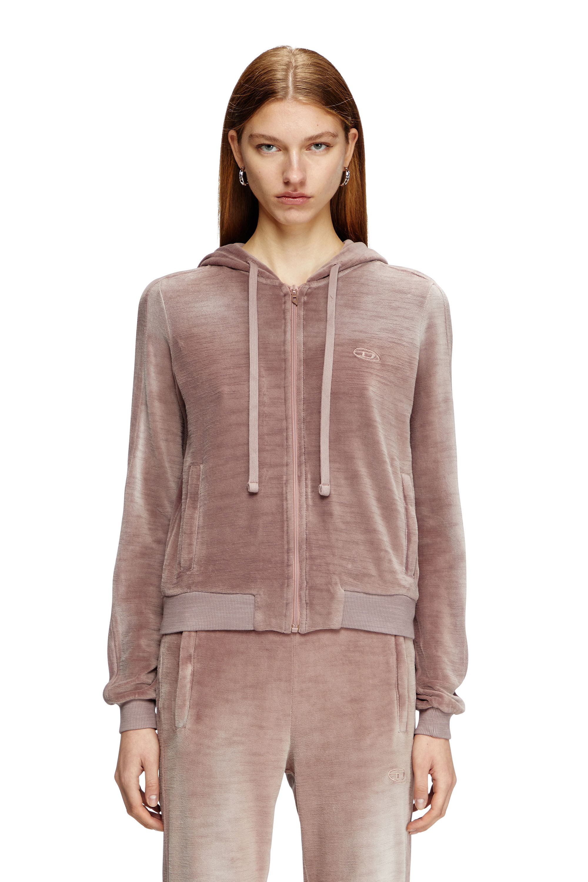 Diesel - F-ELY-Q1, Female's Zip-up hoodie in faded chenille in ピンク / ホワイト - 3
