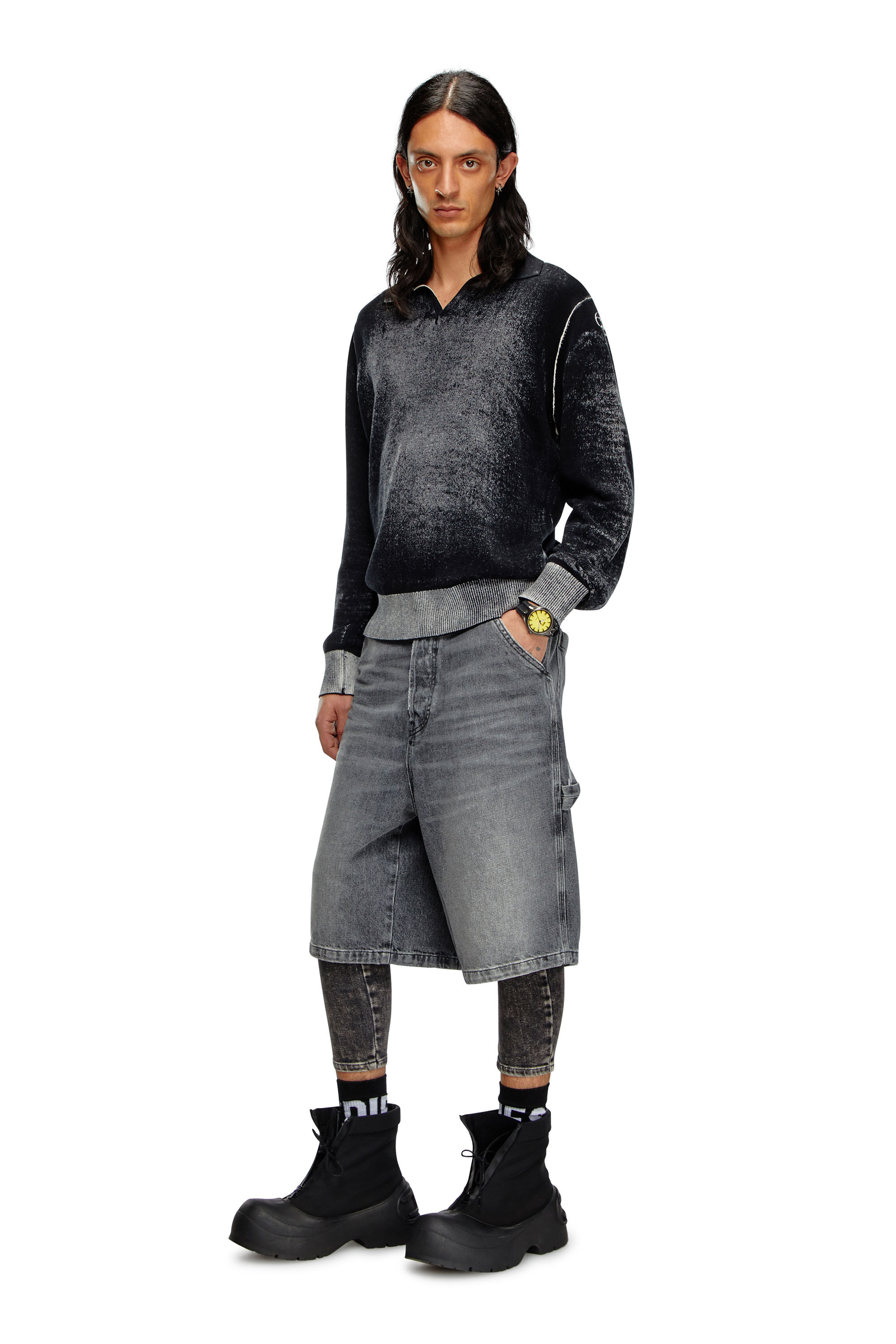 Diesel - D-LIVERY-SHORT, Male's Hemp denim utility shorts in ブラック - 1