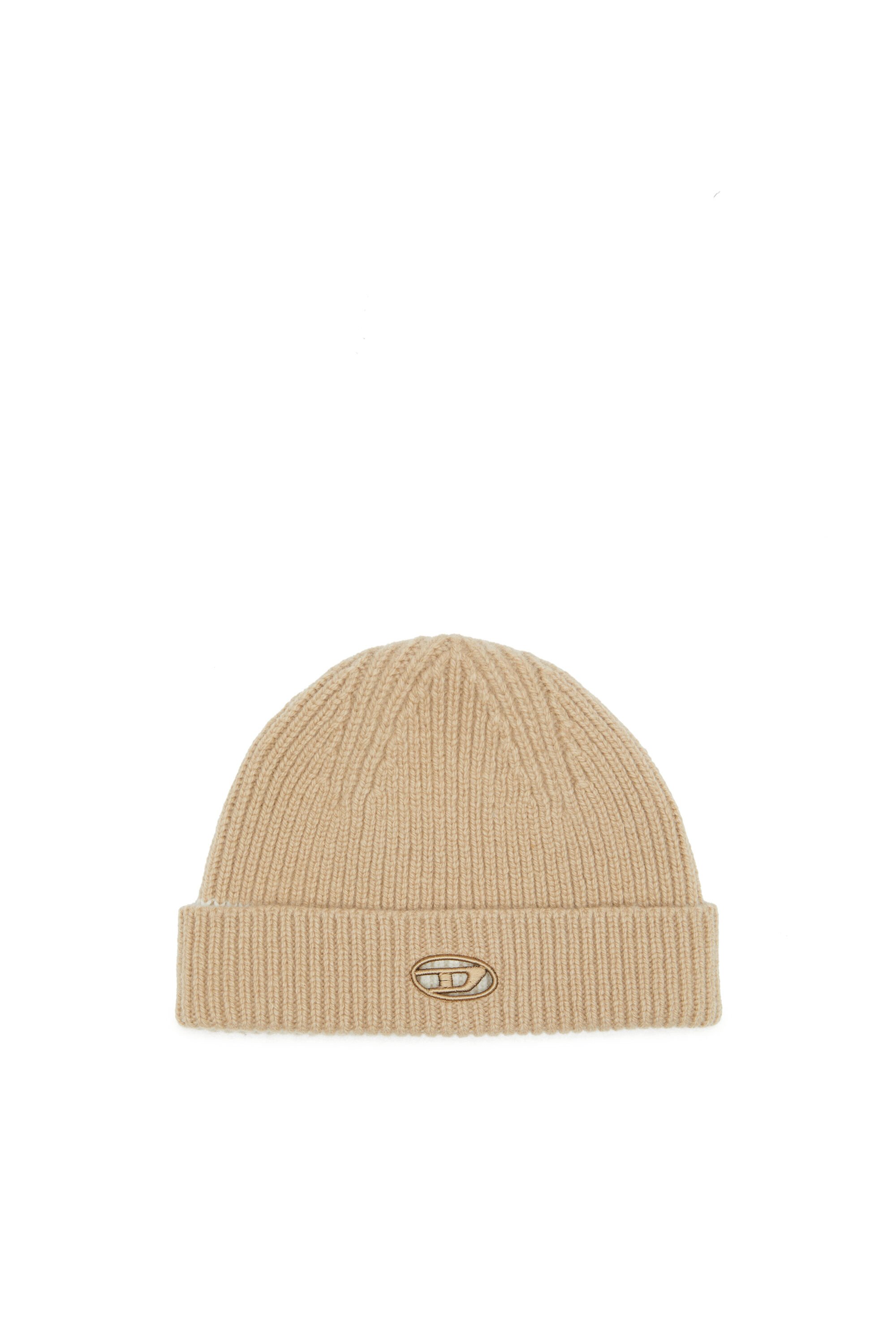 Diesel - K-ARAC, Unisex's Ribbed beanie with Oval D cut-out in ライトブラウン - 1