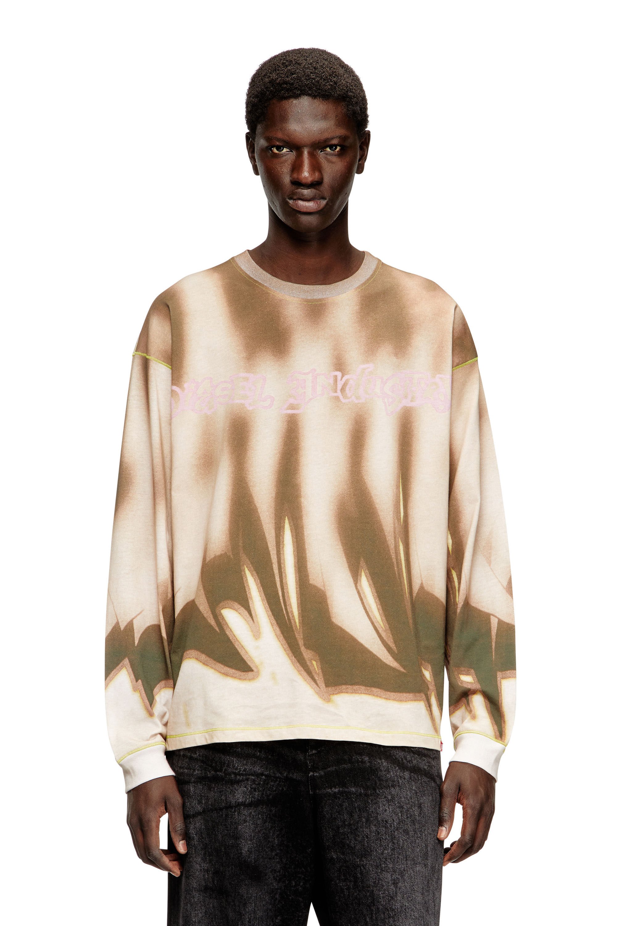Diesel - T-BOXT-LS-SHOW, Male's Sweatshirt with front graffiti print in ベージュ/ブラウン - 3
