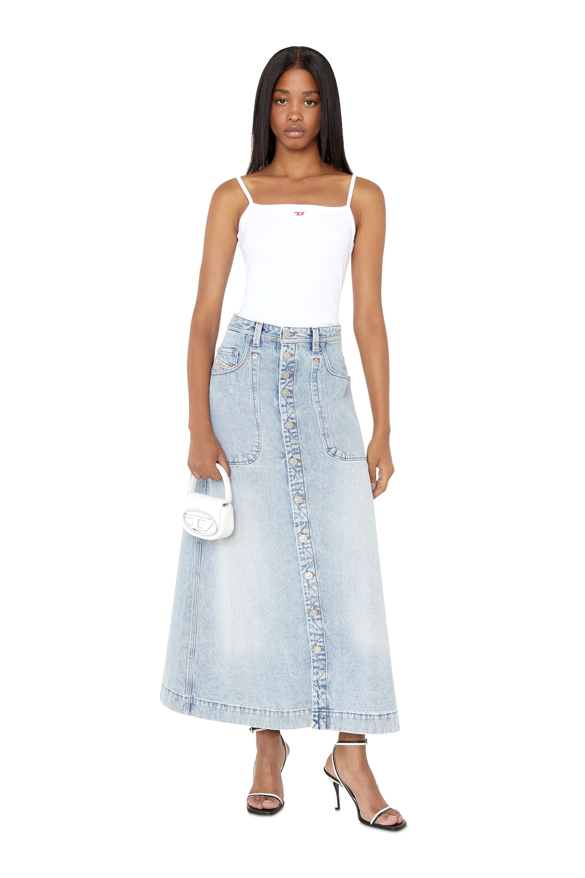 Diesel - DE-ALBUS-L A-LINE LONG SKIRT, Female's SS23  マキシ ロング スカート ブルーデニム Aライン in ライトブルー - 1