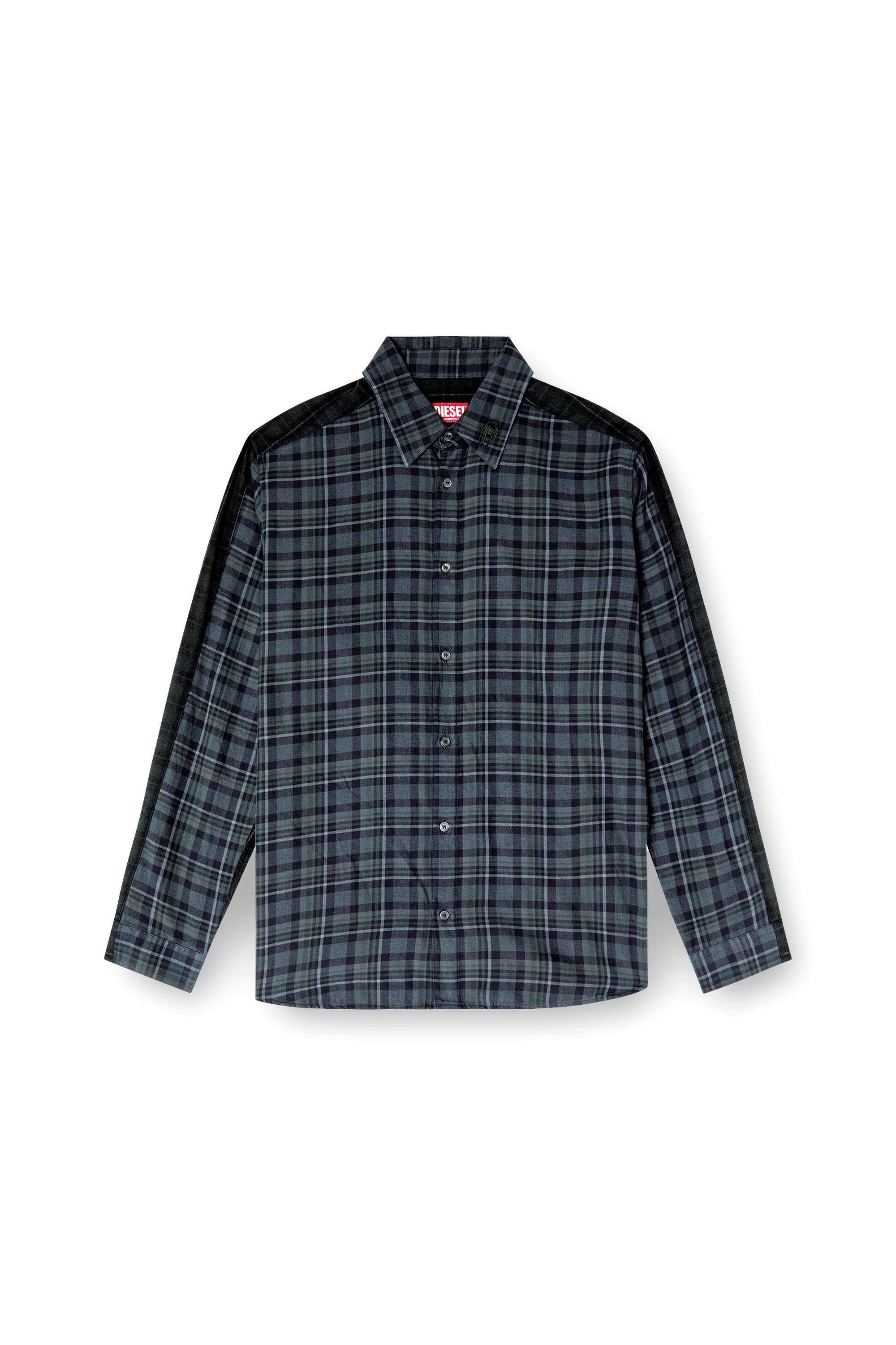 Diesel - S-SIMPLY-CHECK, Male's Spliced check flannel shirt in ブラック/ブルー - 2