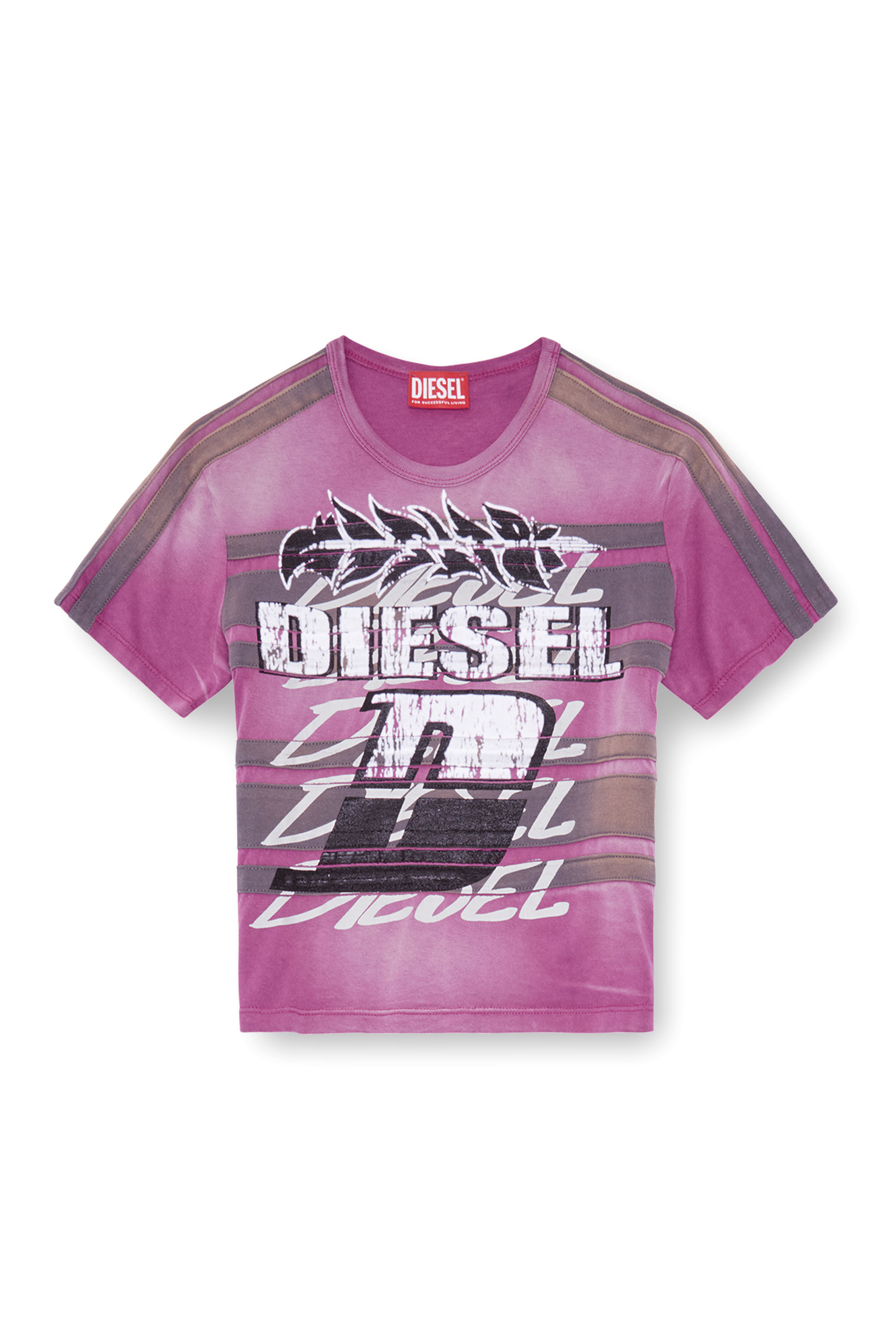 Diesel - T-UNCUTIE-STRIPE, Female's Cropped sun-faded T-shirt in バイオレット - 2