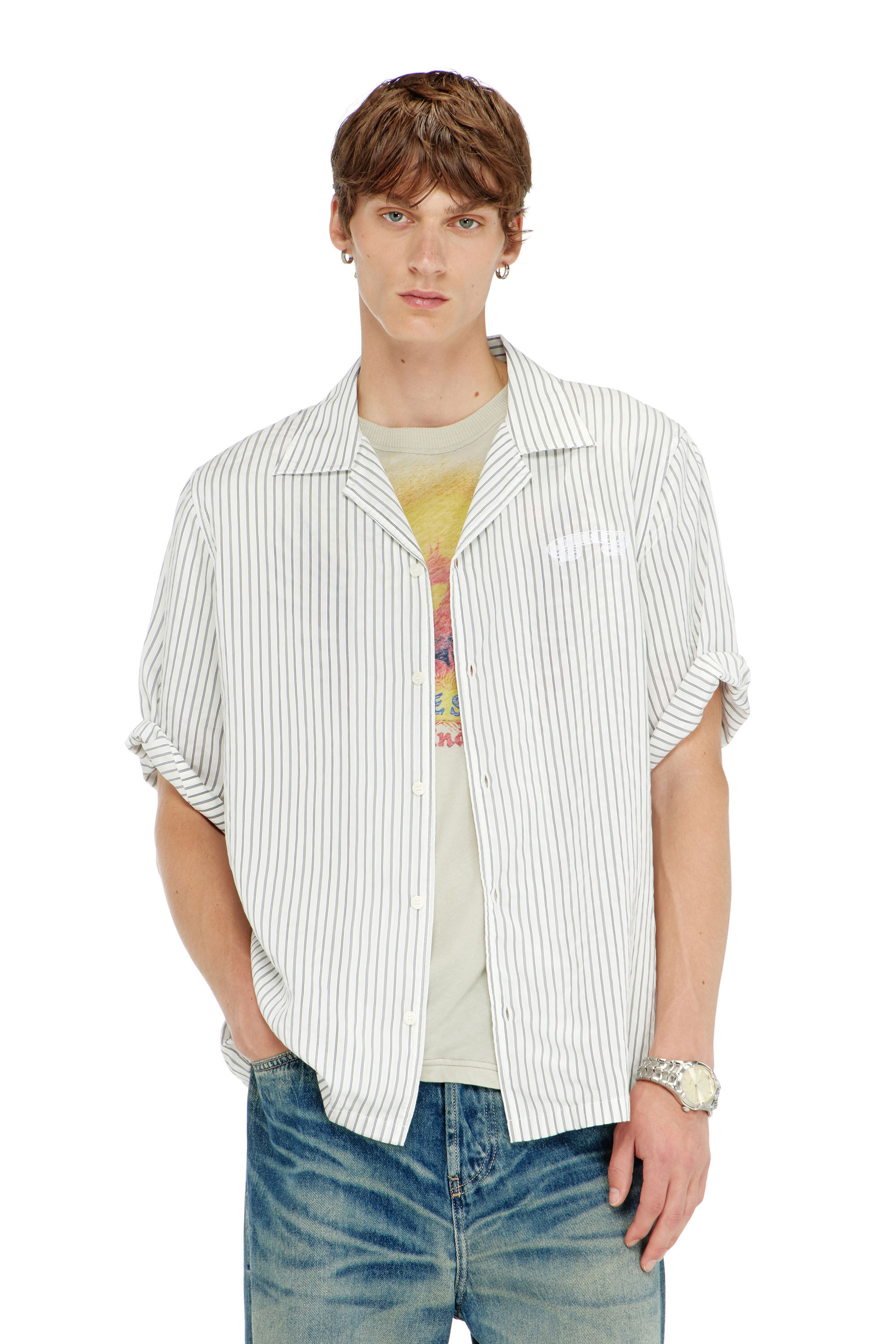 Diesel - S-MAC-EFBV, Male's 半袖シャツ in ホワイト/グレー - 3