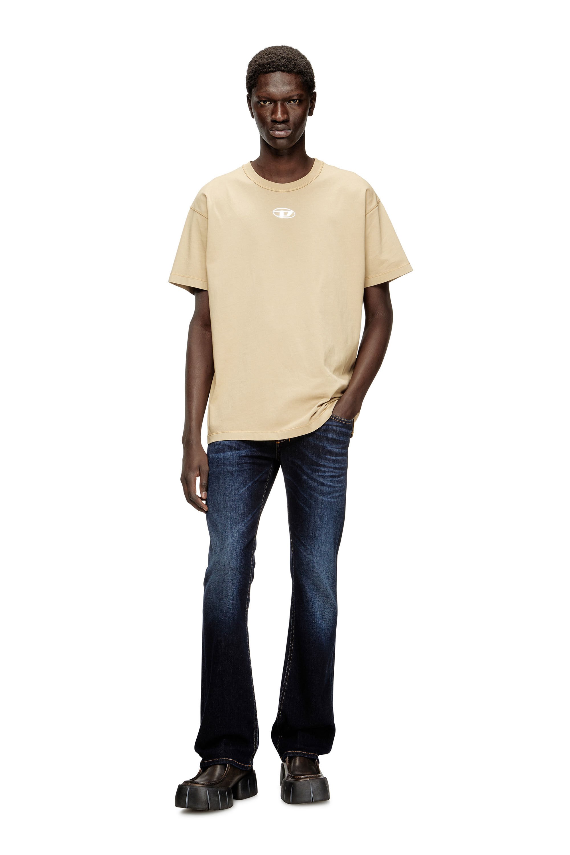 Diesel - T-NORM-IOD, Male's Light cotton T-shirt with metallic Oval D logo in ベージュ - 1