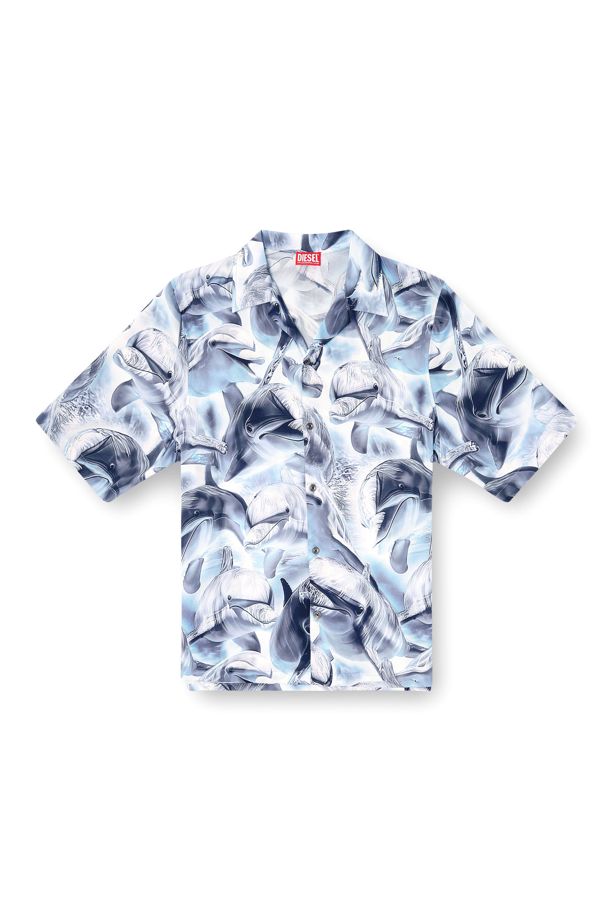Diesel - S-BRACK-DOLPHIN, Male's Fluid short-sleeve shirt with all-over print in ライトブルー - 2