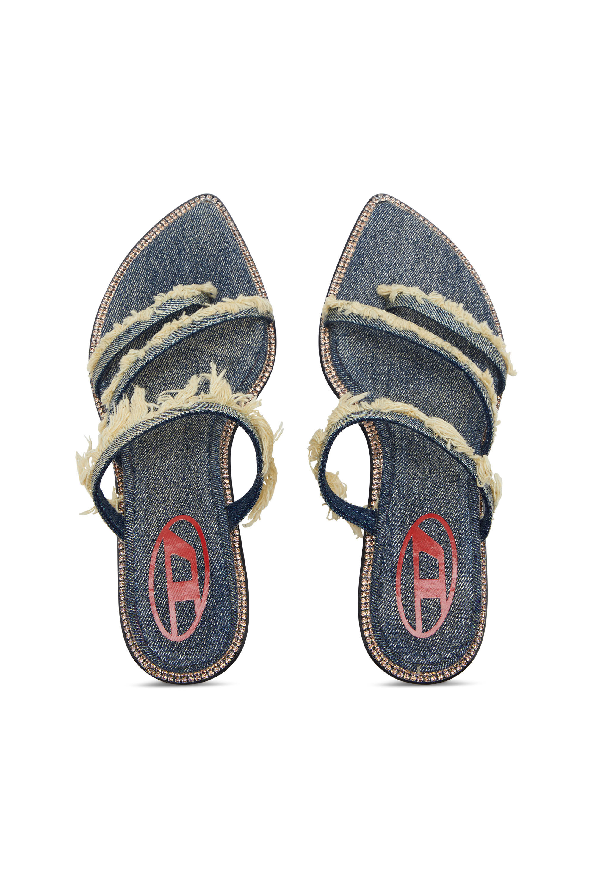 Diesel - D-HAVANNA KITTIE, Female's D-Havanna Kittie-Frayed-denim mules with crystals in ブルー - 5