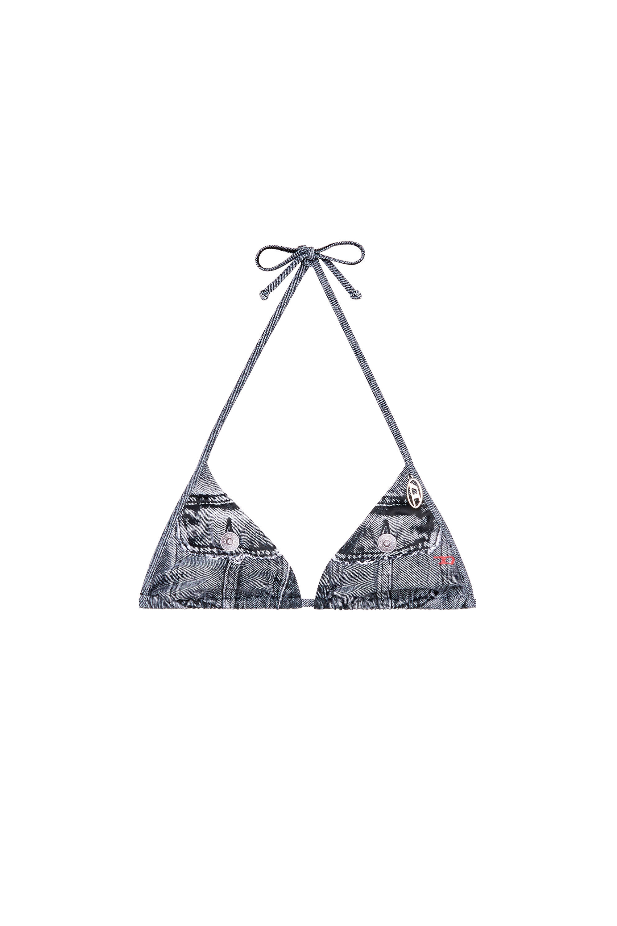 Diesel - TATIANA-DNM, Female's Triangle bikini top with denim trompe l'oeil in ブルー - 4