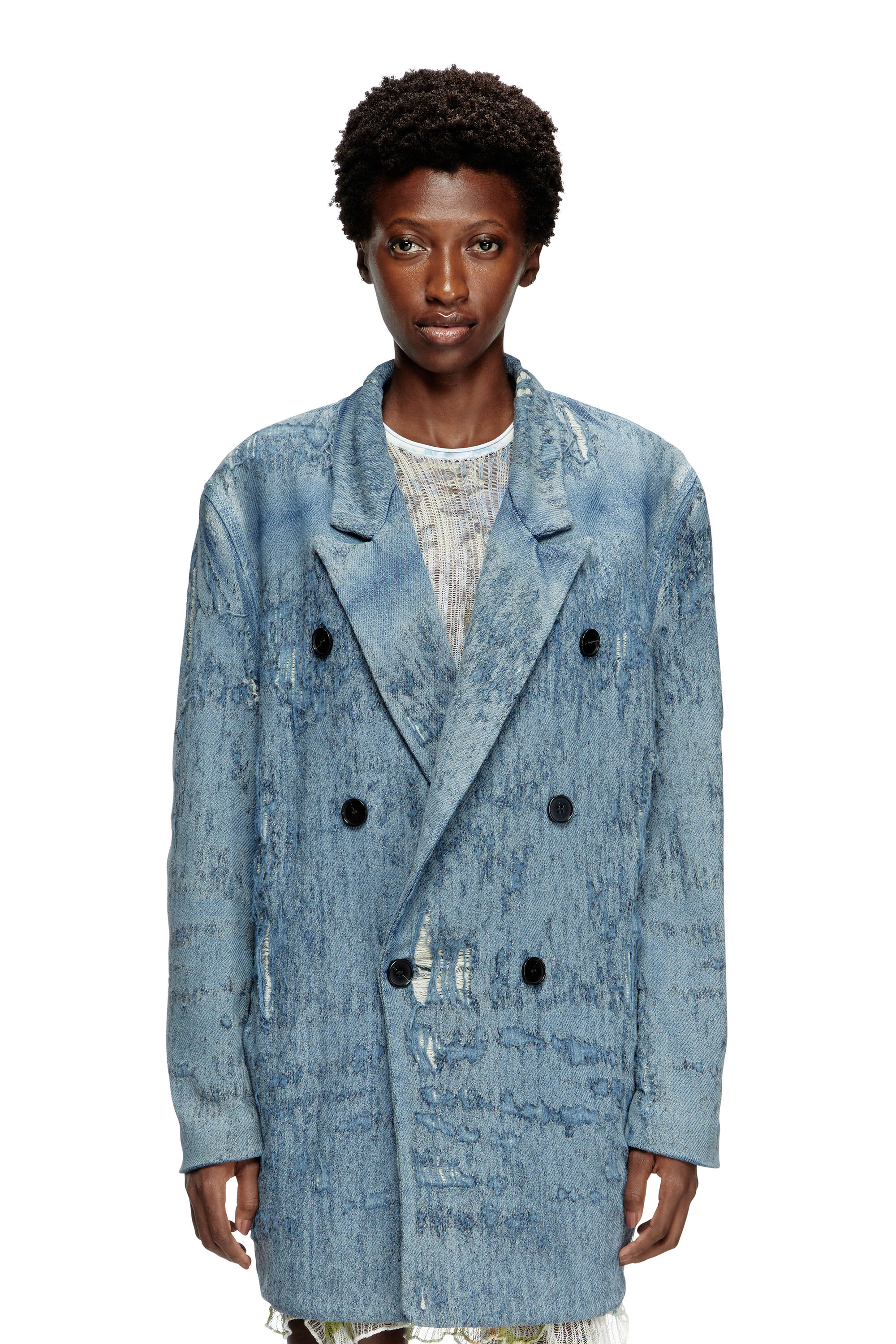 D-PEKKA-FSG2 Blazer in ultra-destroyed jacquard denim
