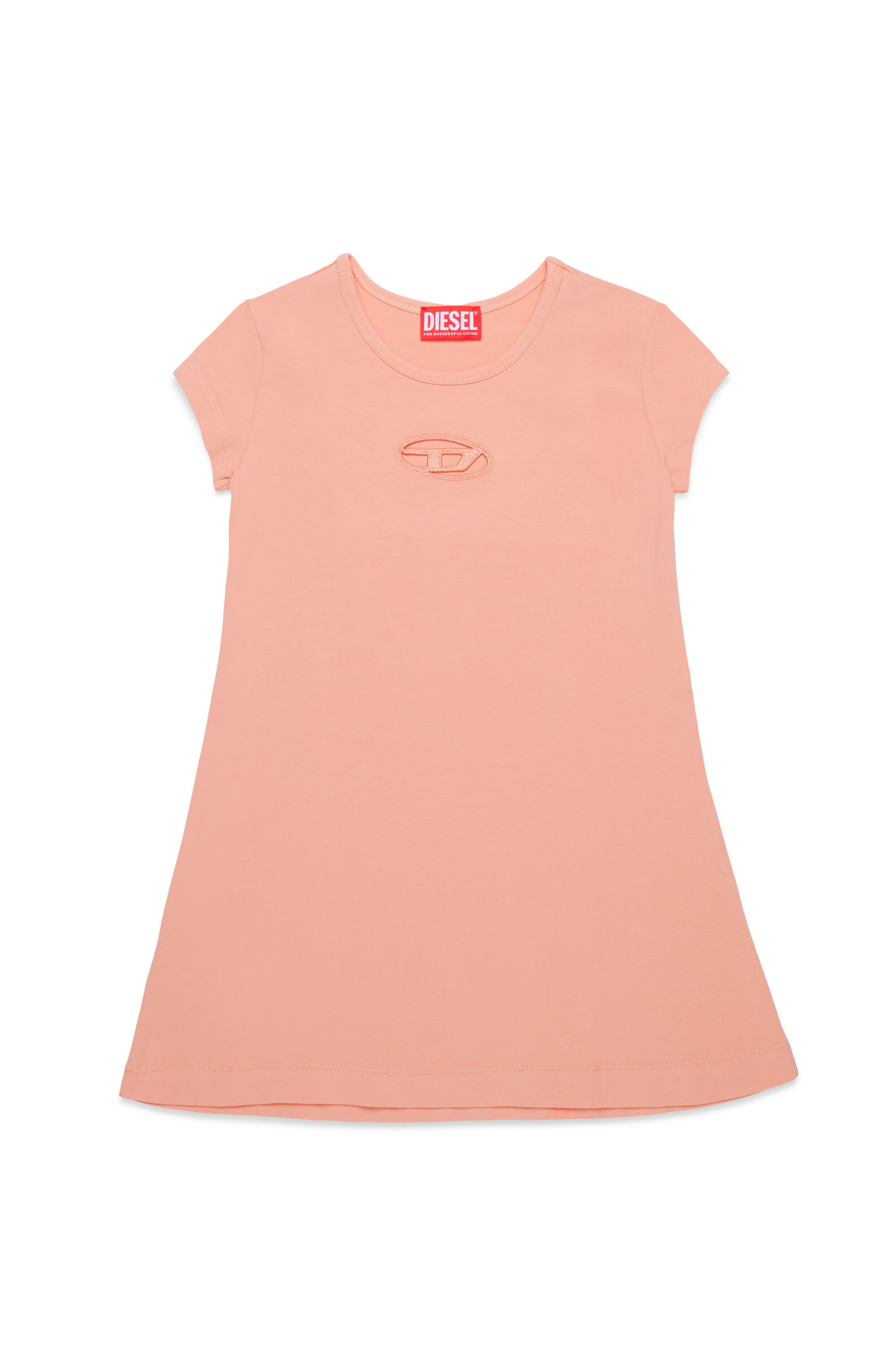 Diesel - DANGIELAM, Female's T-shirt dress with cut-out Oval D logo in ピンク / ホワイト - 1