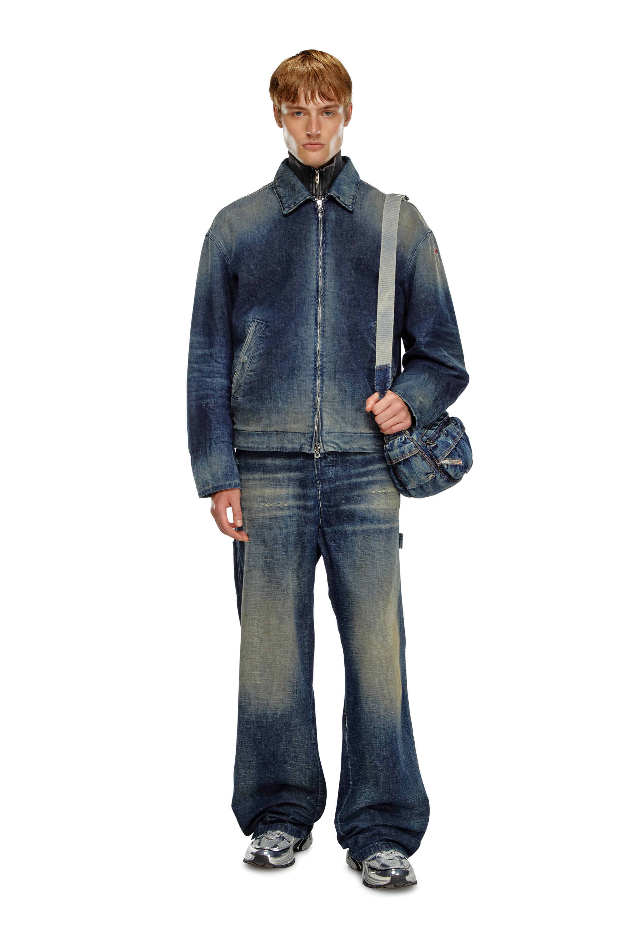 Diesel - D-STACK, Male's Padded jacket in utility-style denim in ダークブルー - 1