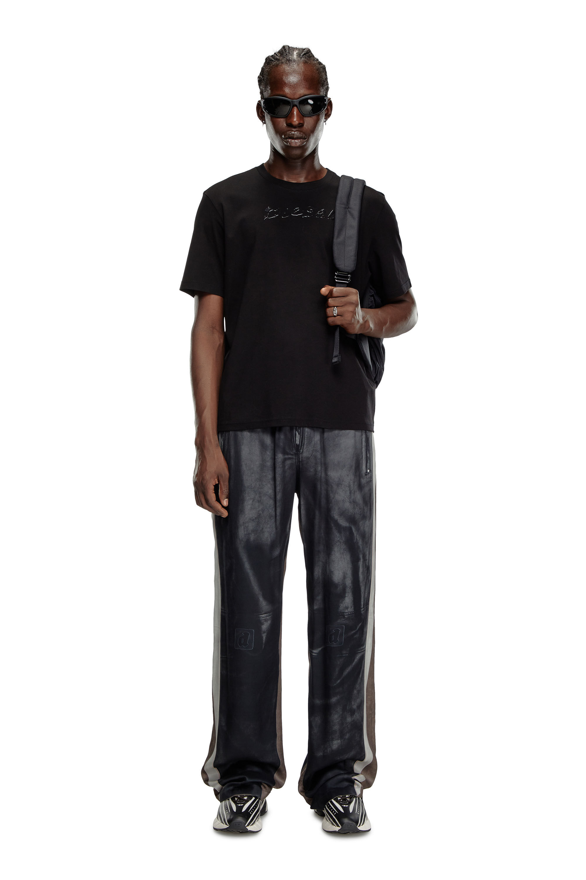 Diesel - T-MADJUST-K2, Male's Mercerised cotton T-shirt with tonal logo in ブラック - 1
