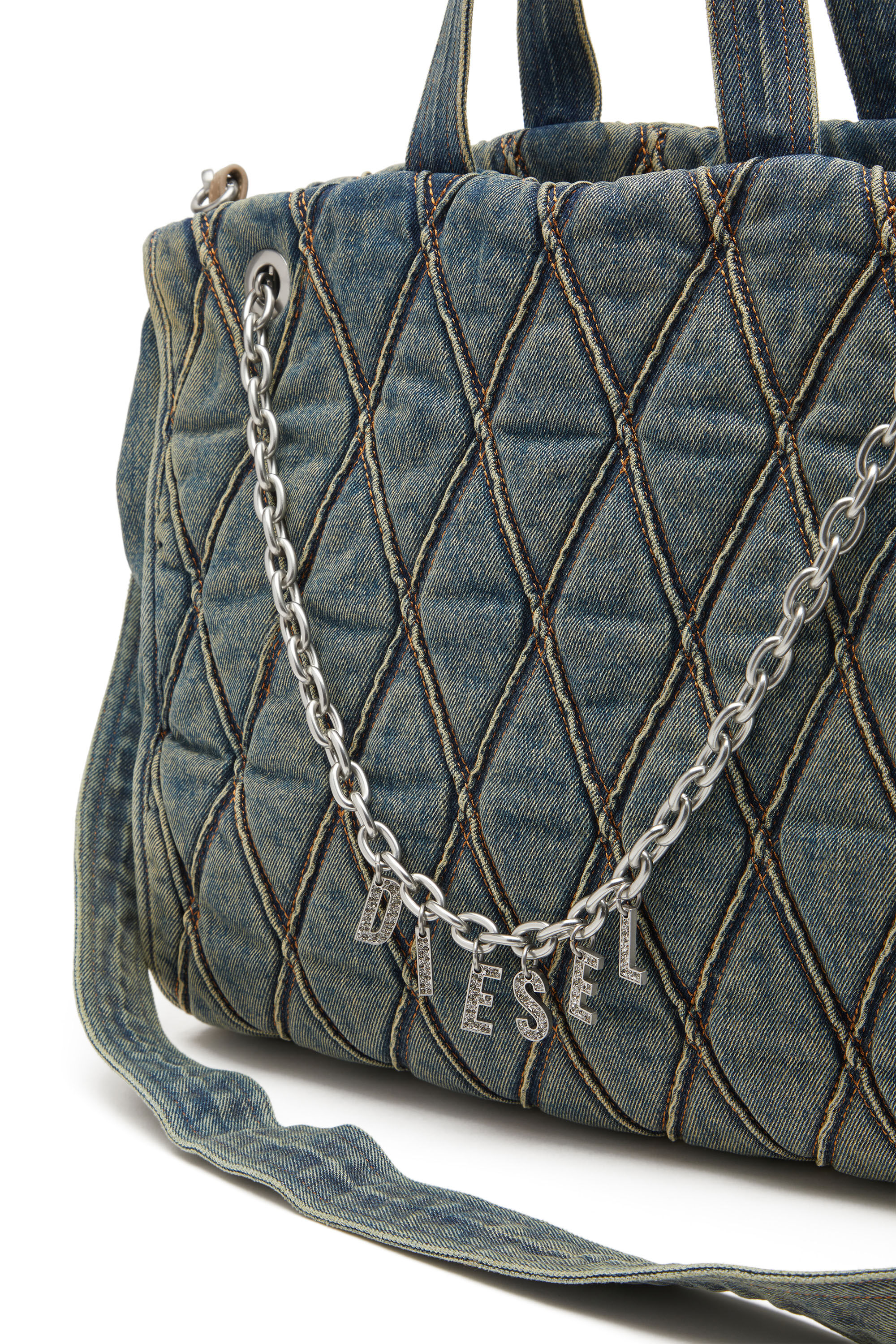Diesel - CHARM-D SHOPPER, Female's Charm-D-Tote bag in Argyle quilted denim in ブルー - 6